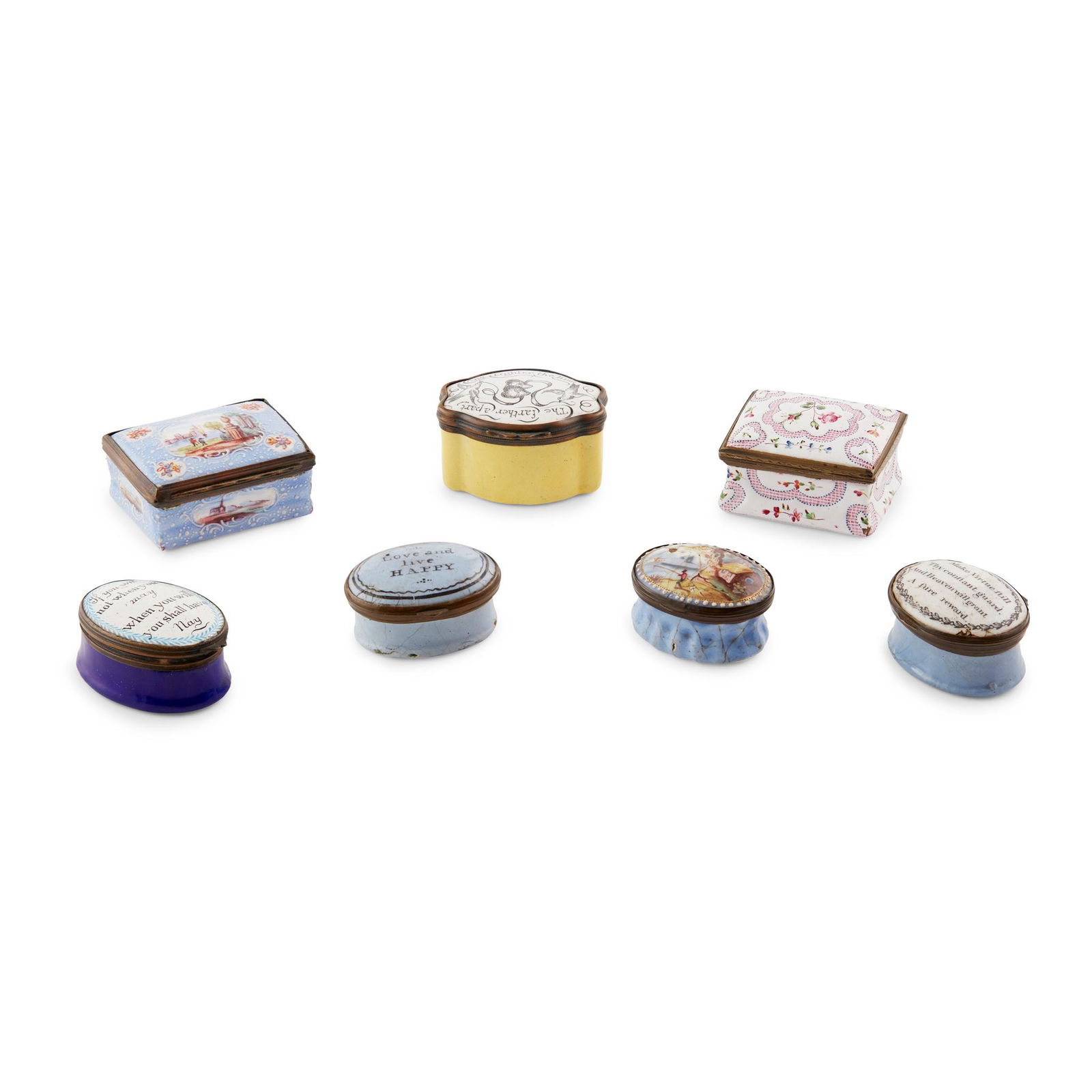 GROUP OF SEVEN ENAMEL PATCH OR SNUFF BOXES 18TH CENTURY (1 of 1)