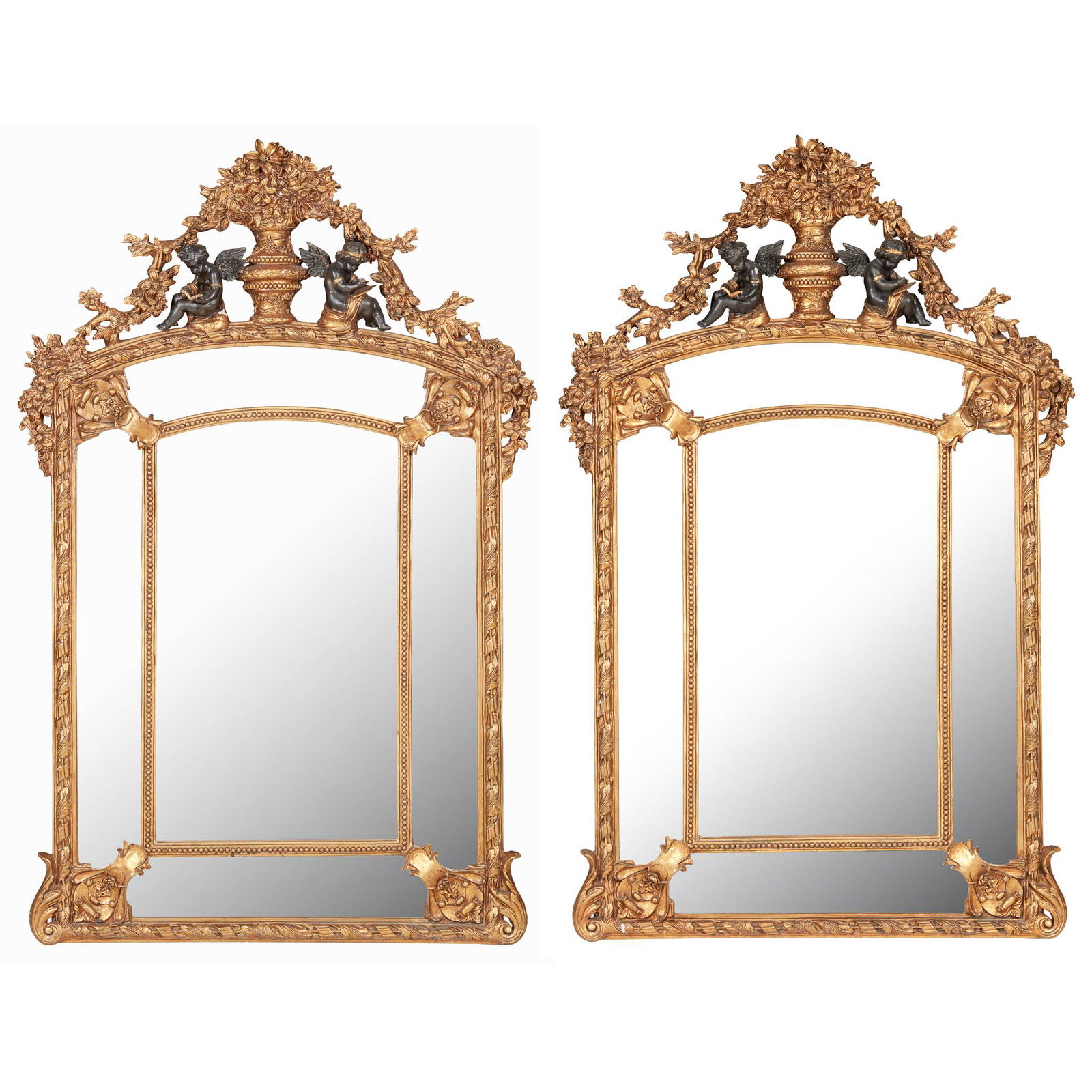 PAIR OF LOUIS XIV STYLE GILTWOOD AND EBONISED MIRRORS 20TH CENTURY (1 of 5)