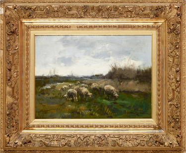 WILLEM GEORGE FREDERIK JANSEN (DUTCH 1871-1949) SCANTY PASTURE: WILLEM GEORGE FREDERIK JANSEN (DUTCH 1871-1949) SCANTY PASTURE Signed, oil on panel (5.5cm x 36cm (10in x 14in)) Provenance: William Rodman and Co., Belfast