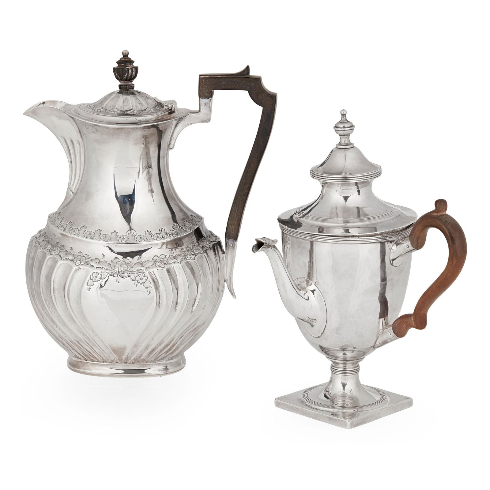 A George III biggin: A George III biggin Thomas Johnson, London 1806, of urn form with a threaded border, the interior with tube for iron rod, the side spout with clasped detail to terminal, raised on a square foot, the p