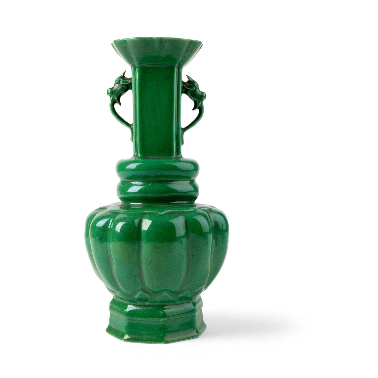 APPLE-GREEN CRACKLE-GLAZED VASE QING DYNASTY, QIANLONG PERIOD (1 of 2)