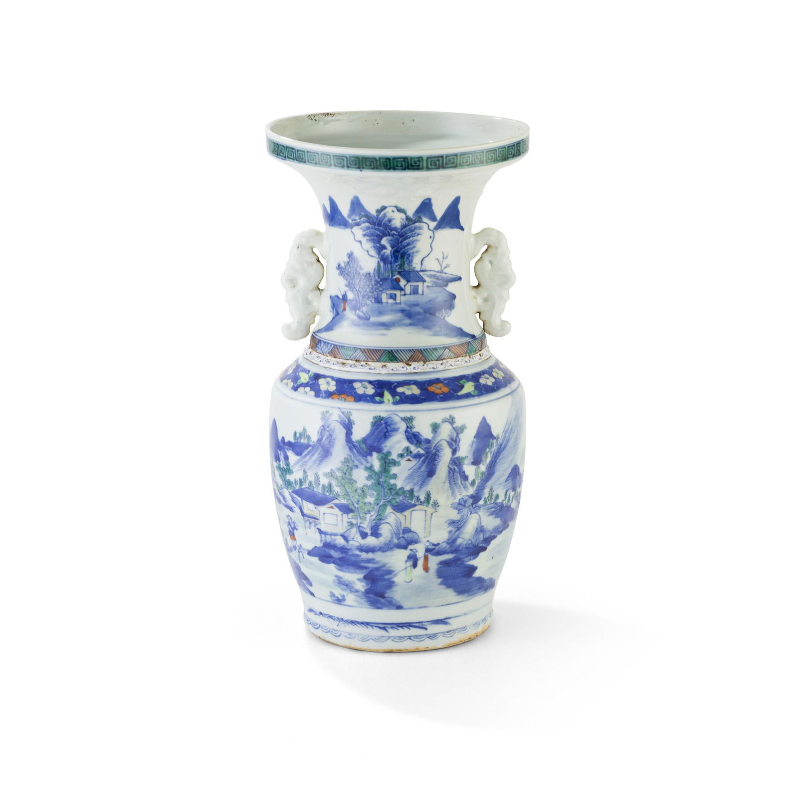 BLUE AND WHITE WITH FAMILLE ROSE HANDLED VASE QING DYNASTY, 19TH CENTURY (1 of 1)