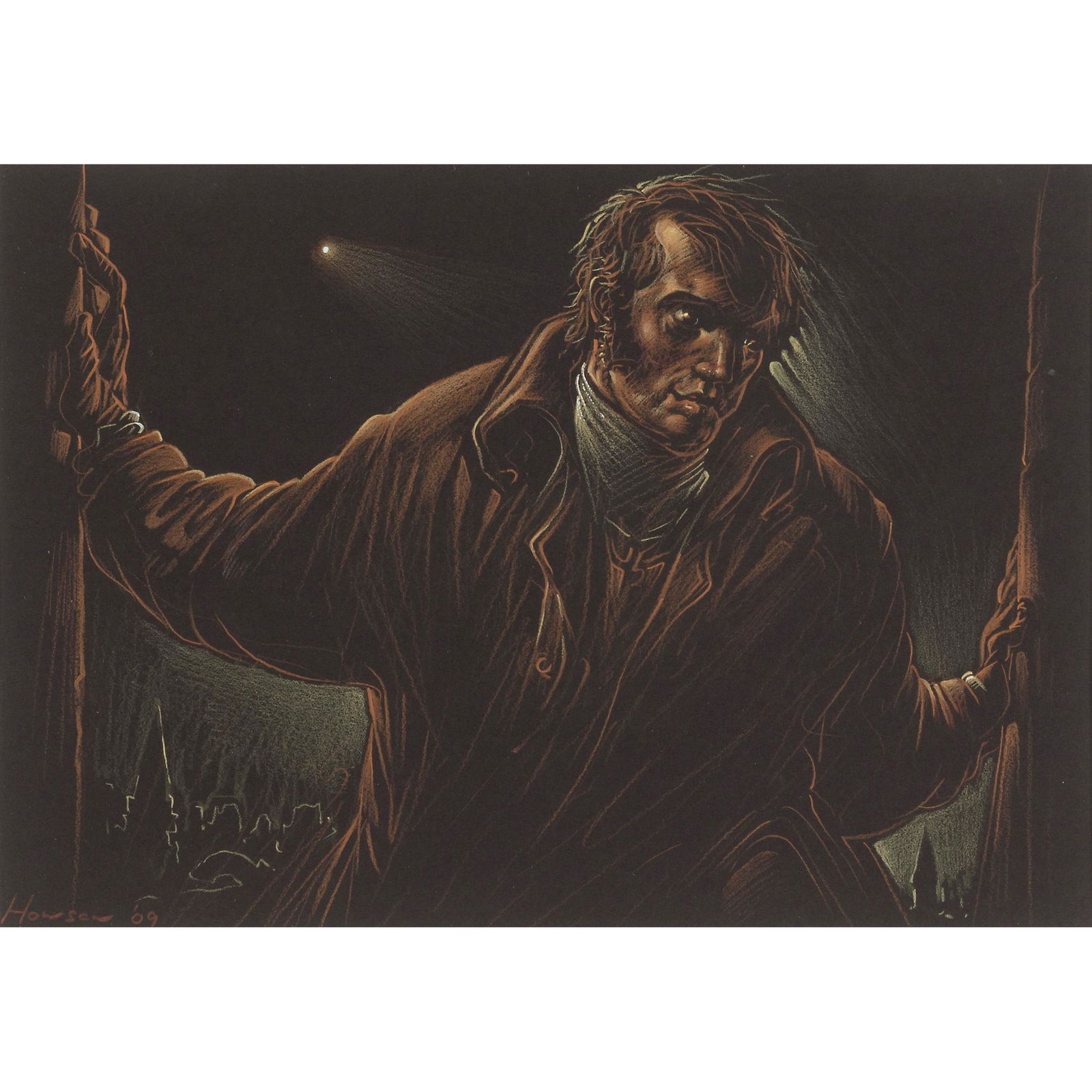 § PETER HOWSON O.B.E. (SCOTTISH 1958-) RABBIE ON THE PROWL, 2009: § PETER HOWSON O.B.E. (SCOTTISH 1958-) RABBIE ON THE PROWL, 2009 Signed and dated lower left, pencil on black paper (19.5cm x 28cm (7.75in x 11in))