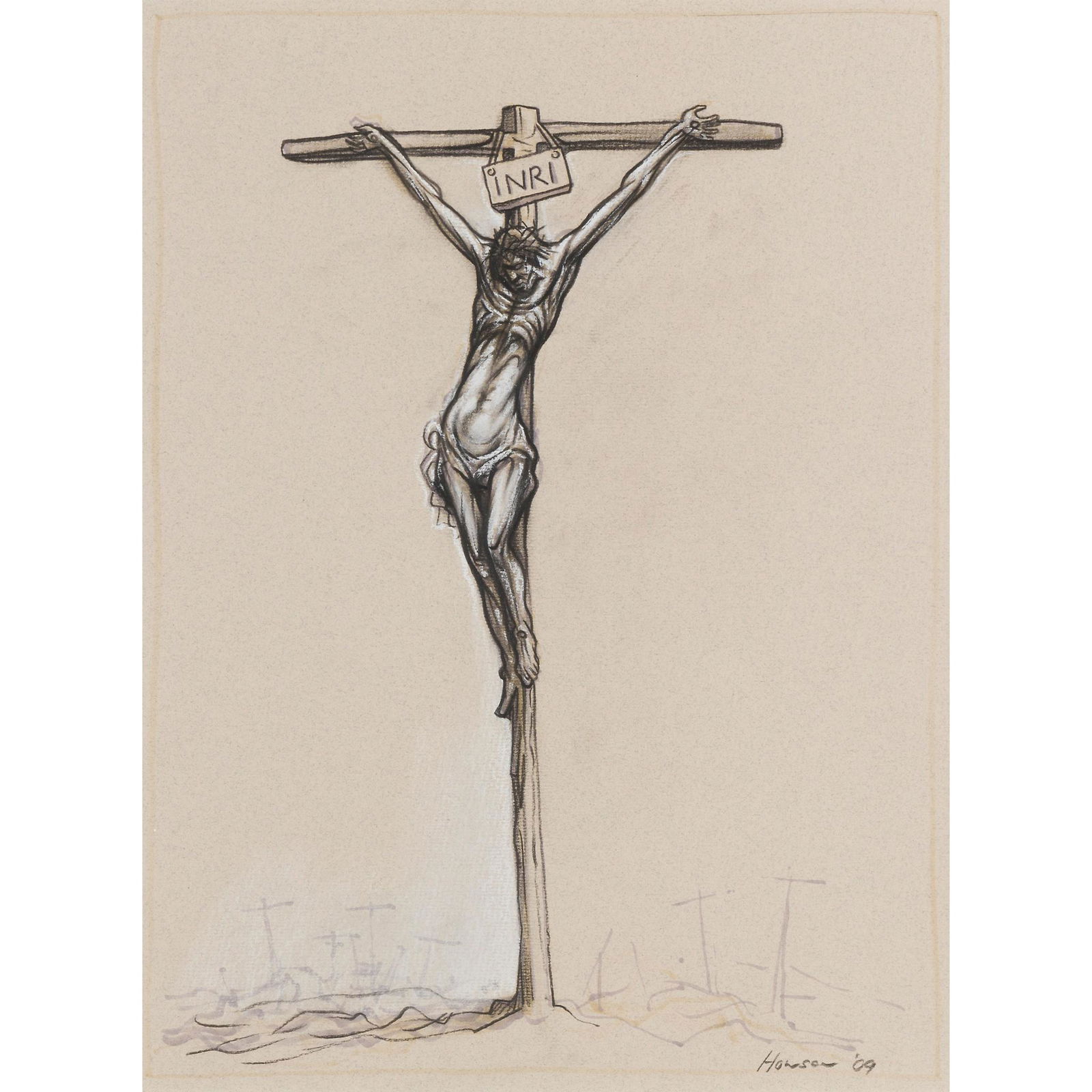 § PETER HOWSON O.B.E. (SCOTTISH 1958-) VICTORY, 2009: § PETER HOWSON O.B.E. (SCOTTISH 1958-) VICTORY, 2009 Signed and dated lower right, charcoal and chalk on grey paper (39cm x 29cm (15.25in x 11.5in))