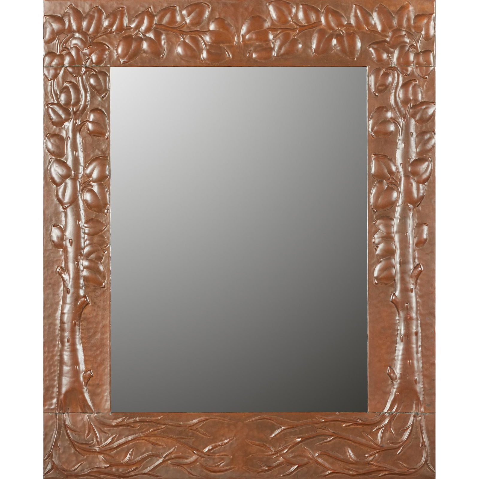 ENGLISH, MANNER OF JOHN PEARSON ARTS & CRAFTS WALL MIRROR, CIRCA 1900: ENGLISH, MANNER OF JOHN PEARSON ARTS & CRAFTS WALL MIRROR, CIRCA 1900 copper, mirror plate (81.3cm x 66.2cm)