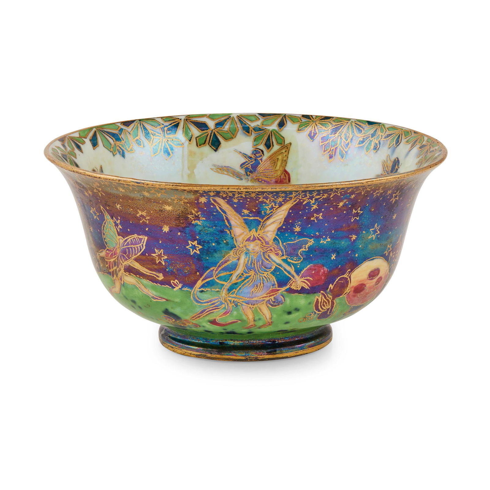 DAISY MAKEIG-JONES (1881-1945) FOR WEDGWOOD SMALL 'FAIRYLAND' LUSTRE BOWL, CIRCA 1925: DAISY MAKEIG-JONES (1881-1945) FOR WEDGWOOD SMALL 'FAIRYLAND' LUSTRE BOWL, CIRCA 1925 lustre-glazed earthenware, printed and painted in gilt and coloured enamels, printed factory stamp, painted Z4968