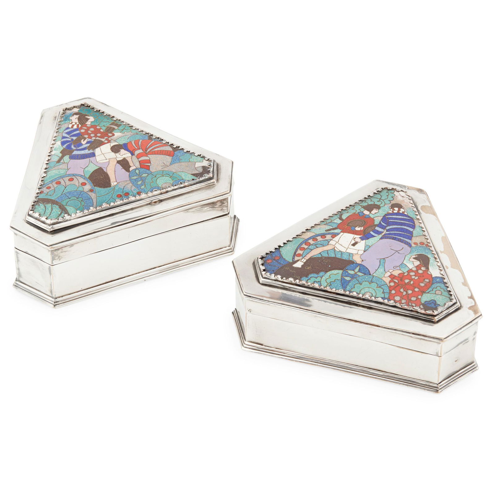 ENGLISH PAIR OF ART DECO 'SPORTING' COVERED TRINKET BOXES, CIRCA 1930 (1 of 1)