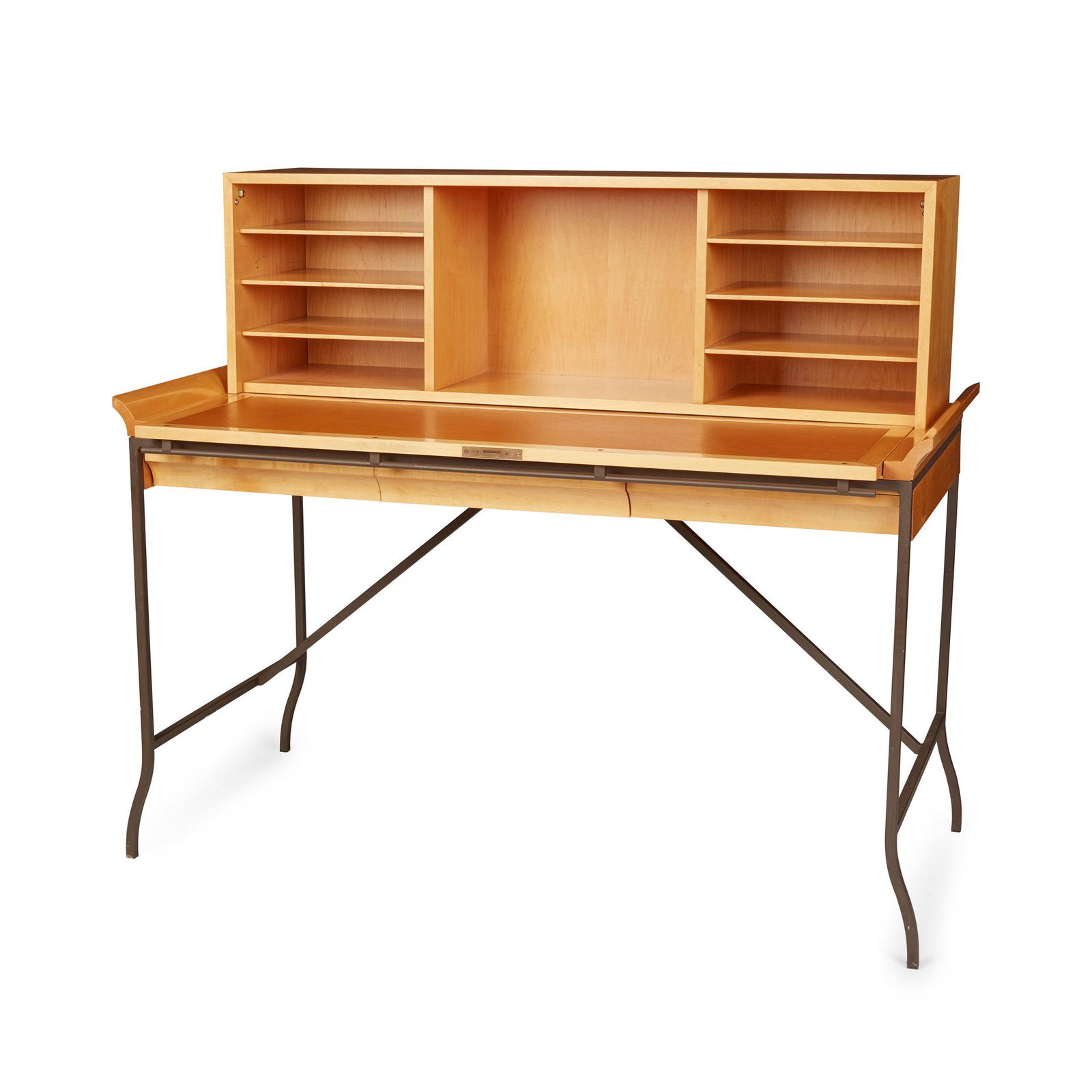 MAISON PHILIPPE HUREL ‘LUCCA 2’ DESK: MAISON PHILIPPE HUREL ‘LUCCA 2’ DESK birch and wrought steel, leather skiver (125cm wide, 110cm high, 60.5cm deep)