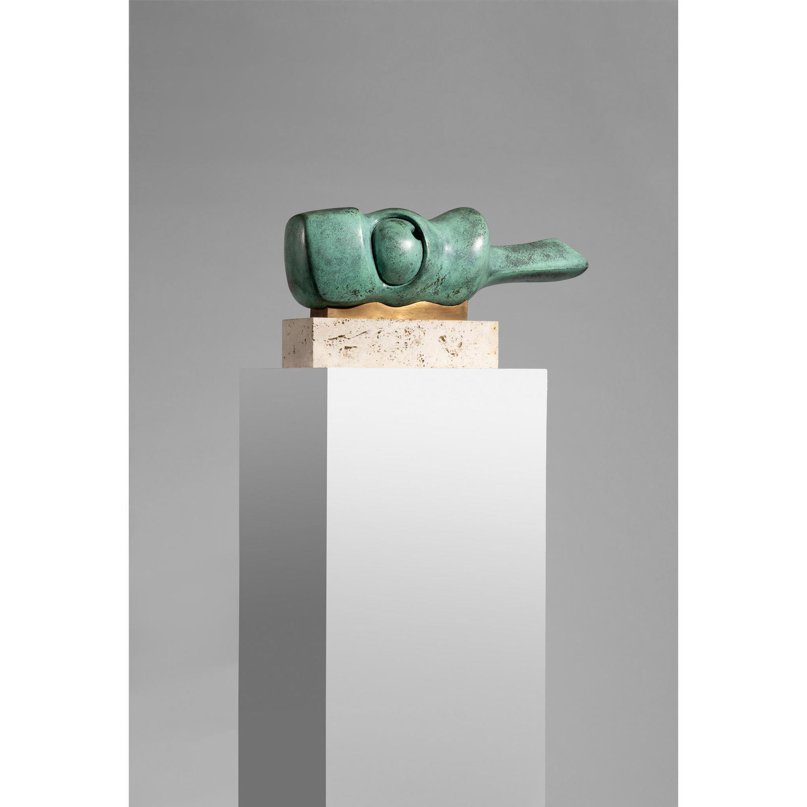 § Bernard Meadows (British 1915-2005) Pointing Figure, 1967: § Bernard Meadows (British 1915-2005) Pointing Figure, 1967 unique, verdigris and polished bronze (20.2cm high, 57.5cm wide (8in high, 22 5/8in wide) excluding plinth) Provenance: Gimpel Fils, Lo