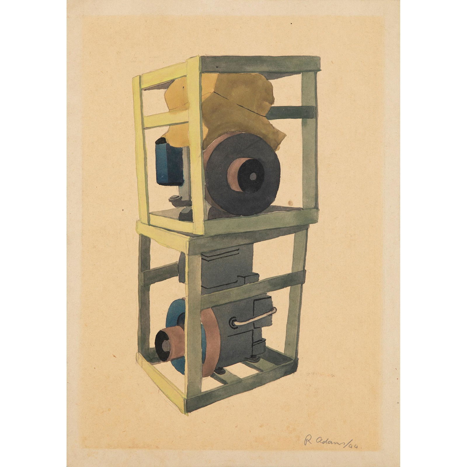 § Robert Adams (British 1917-1984) Agricultural Machinery, 1944: § Robert Adams (British 1917-1984) Agricultural Machinery, 1944 signed and dated in pencil (lower right), pen, ink and watercolour on paper (35.5cm x 25.4cm (14in x 10in), unframed) Provenance: G