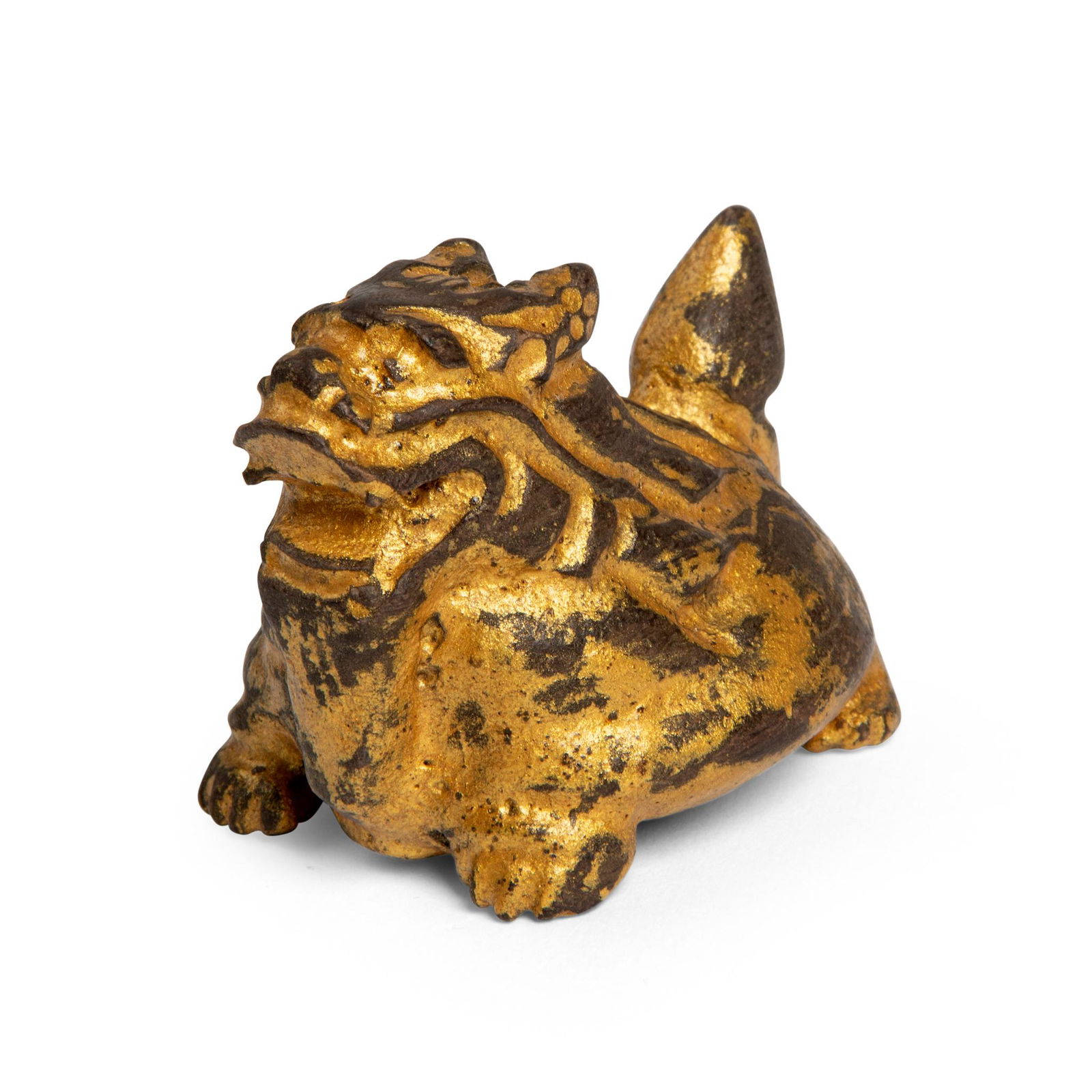 GILT-PAINT VIETNAMESE KYNAM (KYARA) AGARWOOD CARVING OF A DRAGON-HEAD TURTLE (1 of 2)
