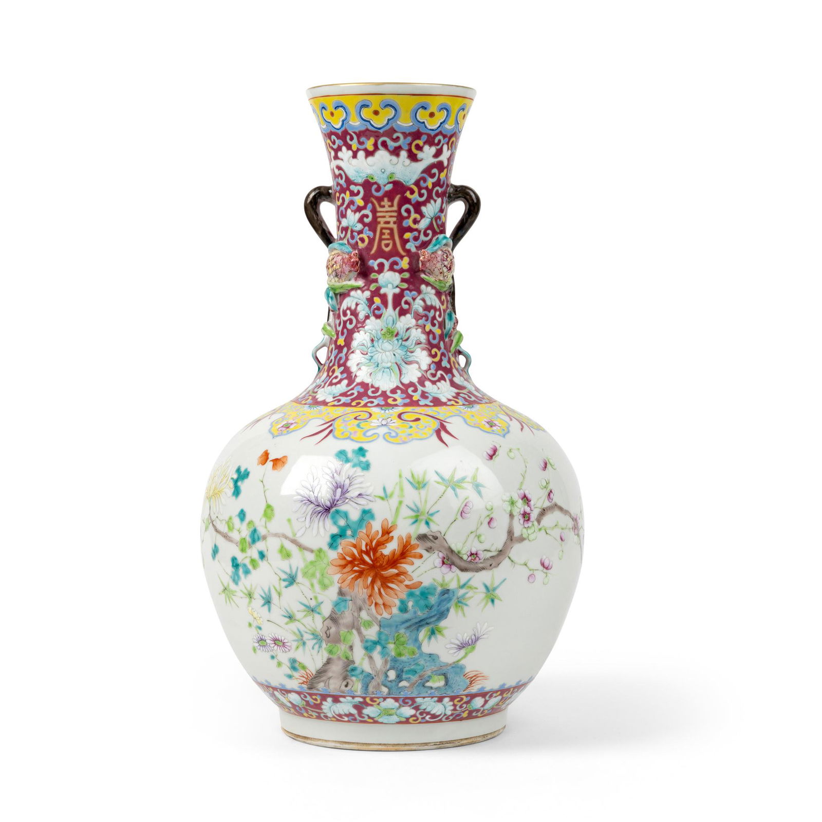 FAMILLE ROSE 'FLOWER' VASE HONGXIAN MARK, 20TH CENTURY (1 of 3)