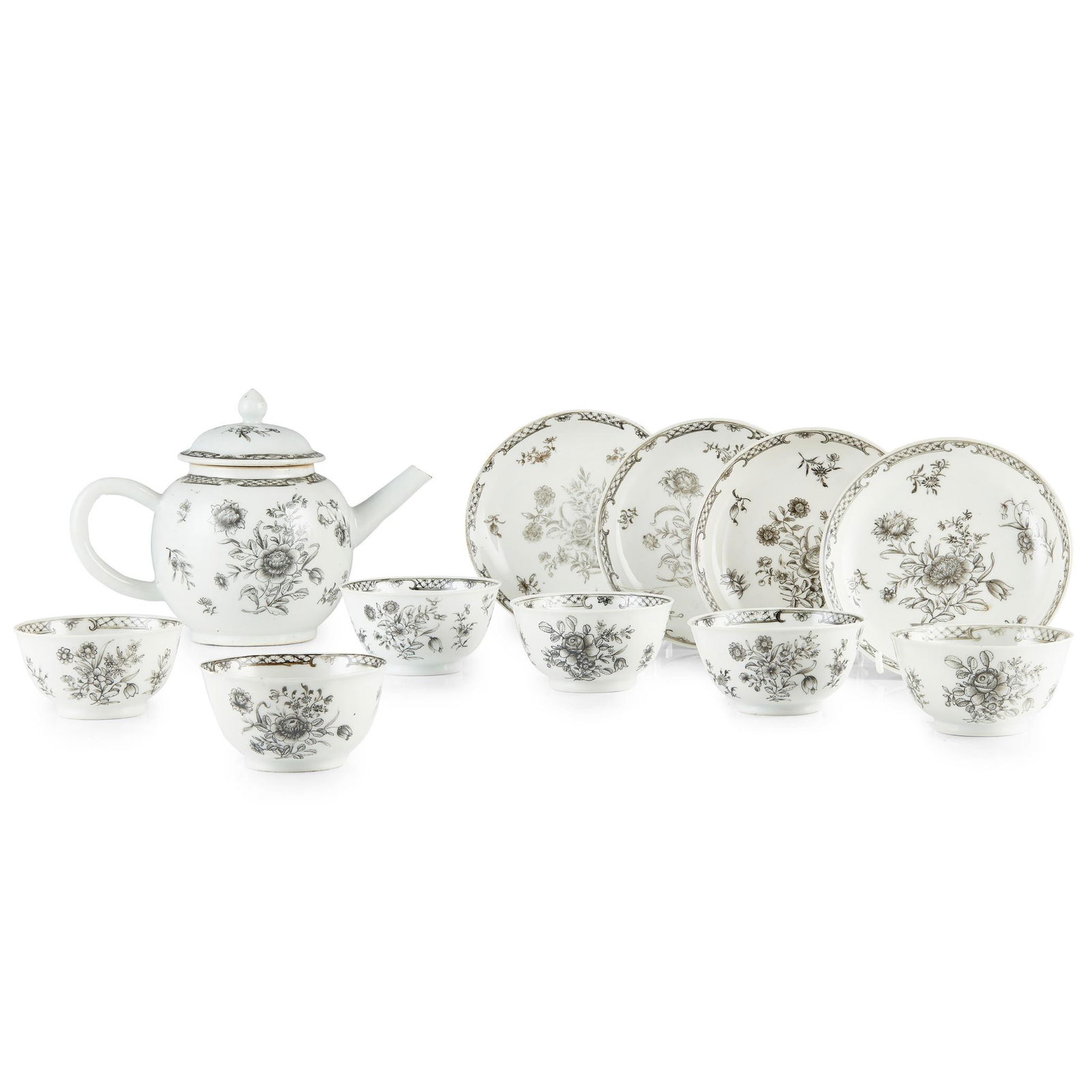 GROUP OF ELEVEN EN-GRISAILLE TEAWARES QING DYNASTY, 18TH CENTURY (1 of 5)