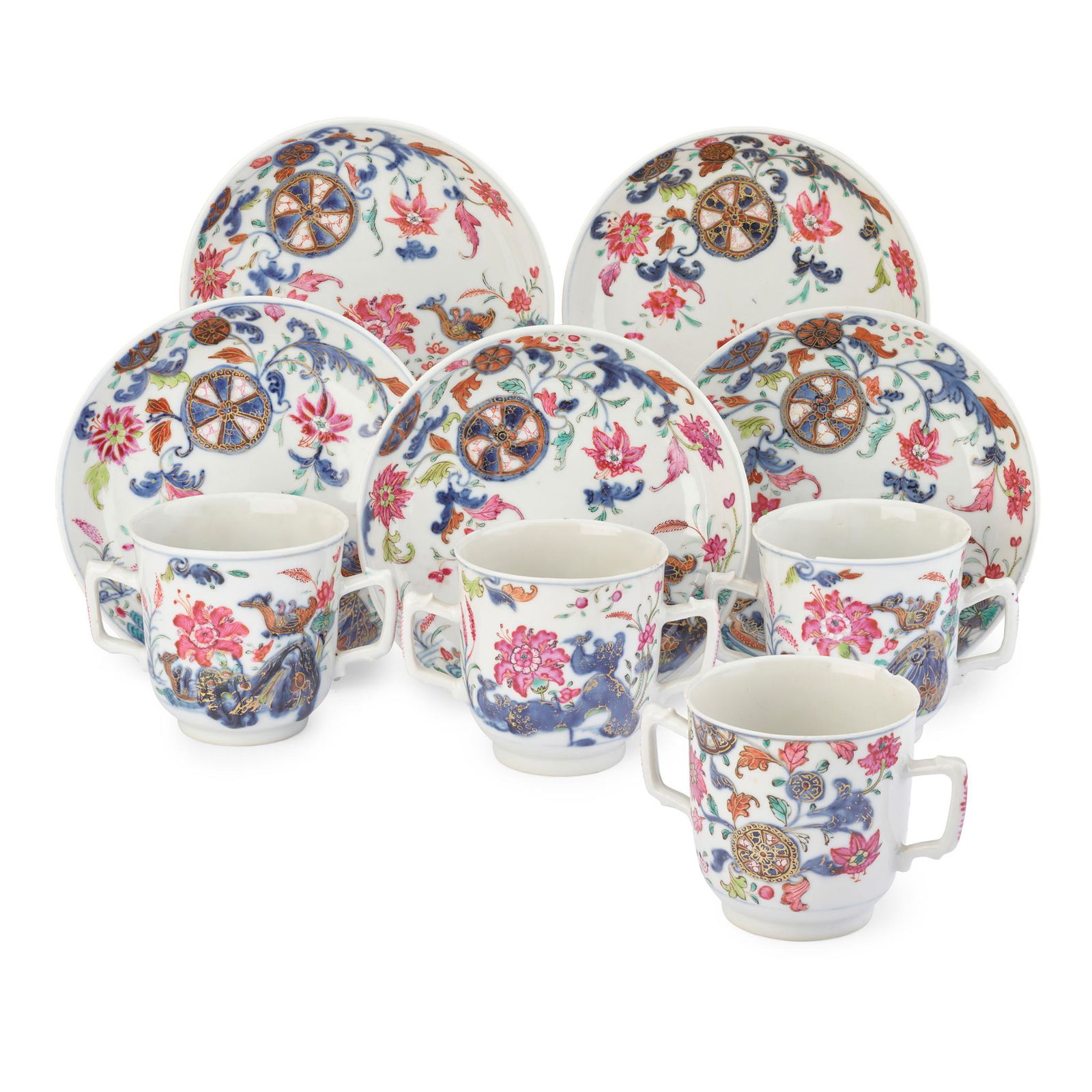 GROUP OF NINE FAMILLE ROSE 'PSEUDO TOBACCO LEAF' WARES QING DYNASTY, QIANLONG PERIOD (1 of 2)