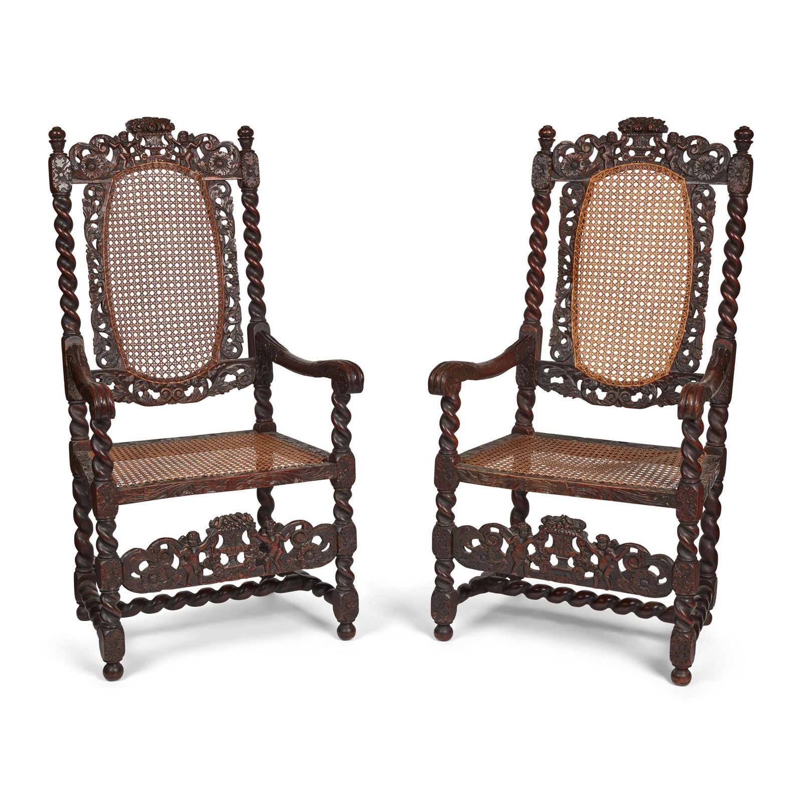 PAIR OF WILLIAM AND MARY WALNUT ARMCHAIRS 17TH CENTURY (1 of 1)