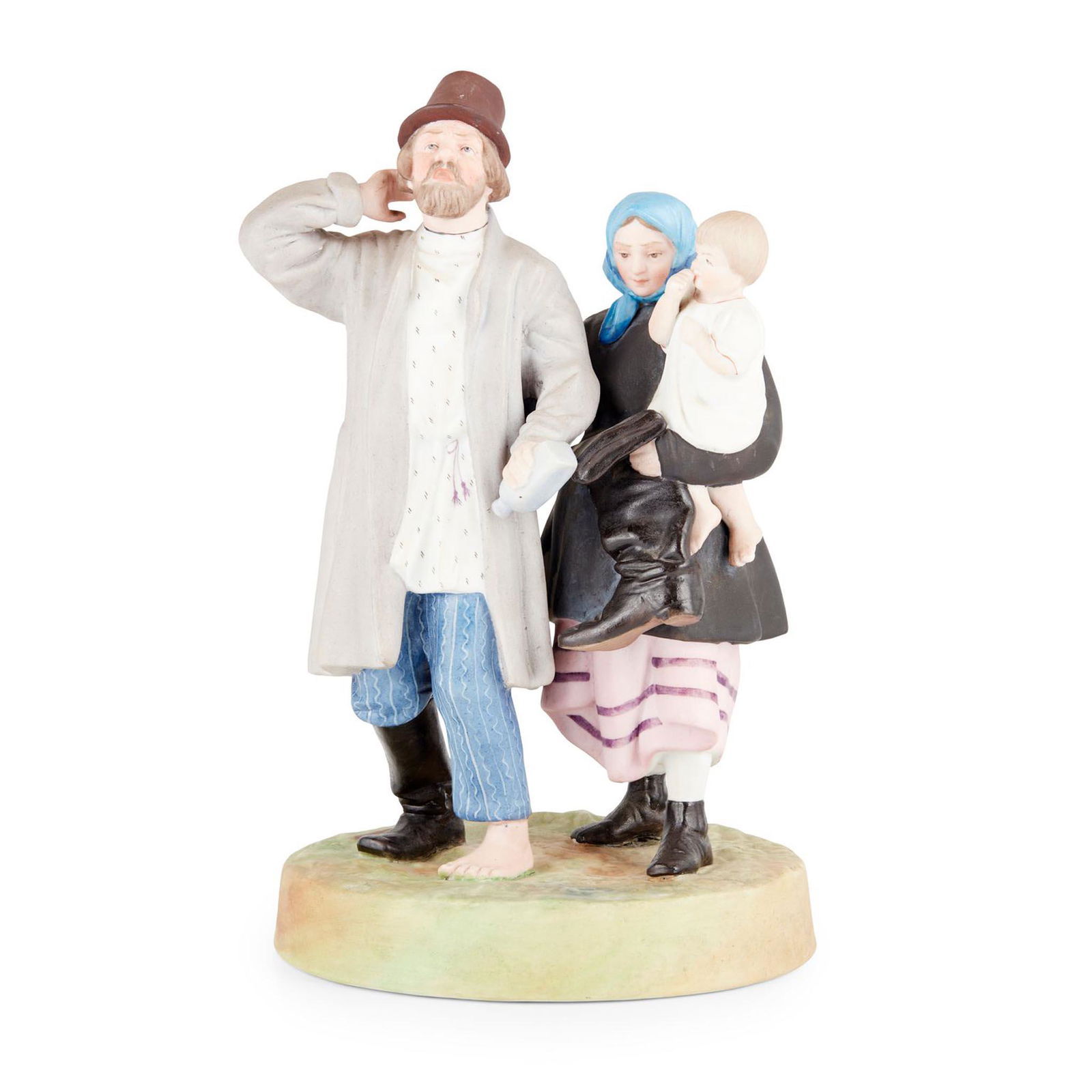 RUSSIAN BISCUIT PORCELAIN GARDNER FIGURE OF A DRUNKEN HUSBAND LATE 19TH CENTURY (1 of 3)