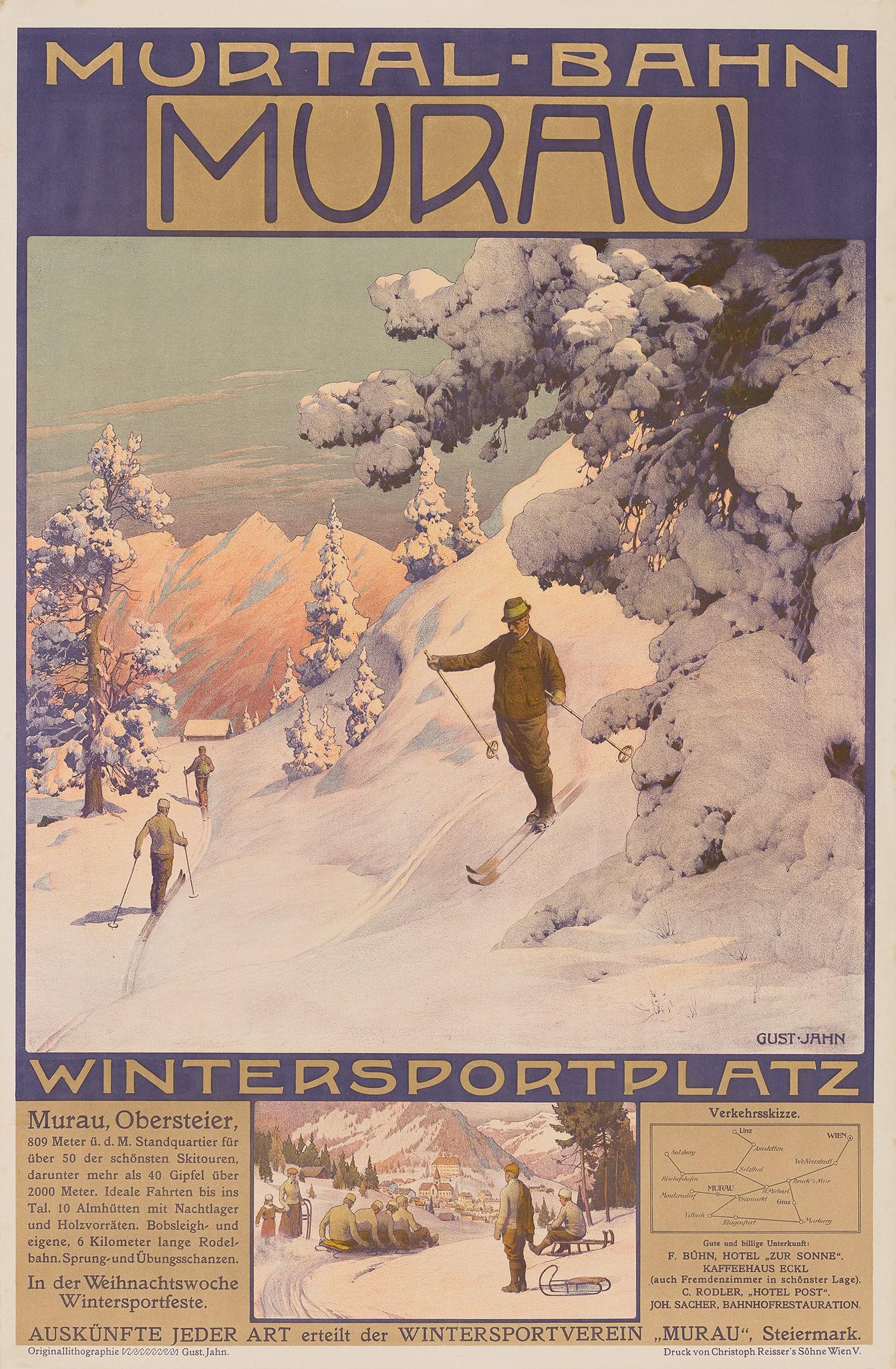 Gustav Jahn (1879-1919) Murau, Murtal-Bahn: Gustav Jahn (1879-1919) Murau, Murtal-Bahn lithographic poster, c.1910, condition A, not backed (40.5 x 26.5in (103x 67cm))