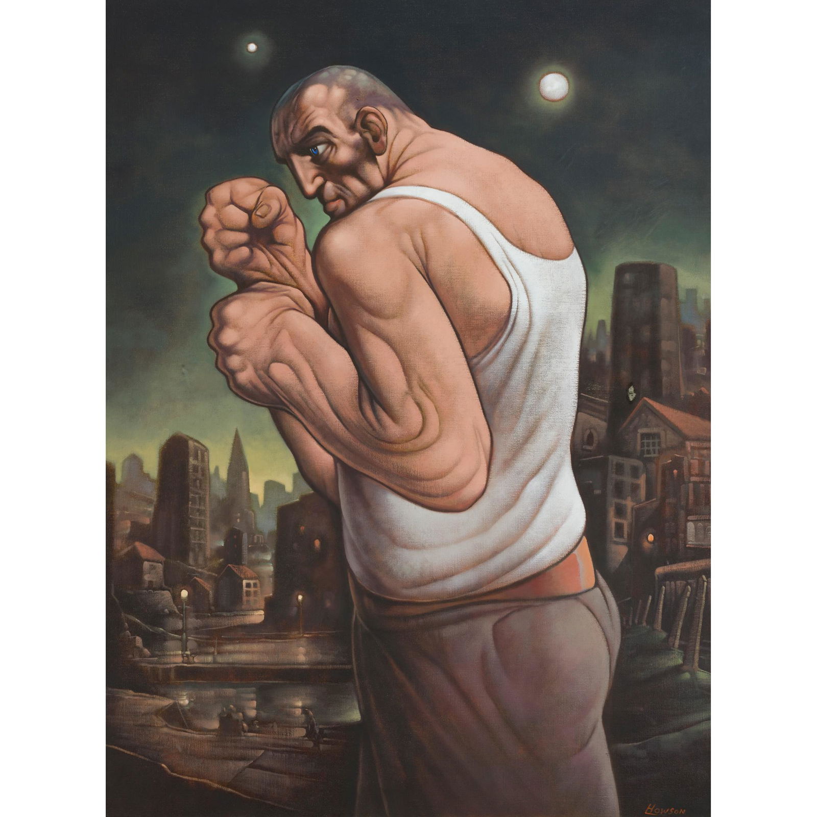 Â§ PETER HOWSON O.B.E. (SCOTTISH 1958-) TRONGATE: Â§ PETER HOWSON O.B.E. (SCOTTISH 1958-) TRONGATE Signed, oil on canvas (121cm x 90.5cm (47.5in x 35.5in)) Note: Peter Howsonâ€™s Trongate is a striking and eloquent example of his career-long e