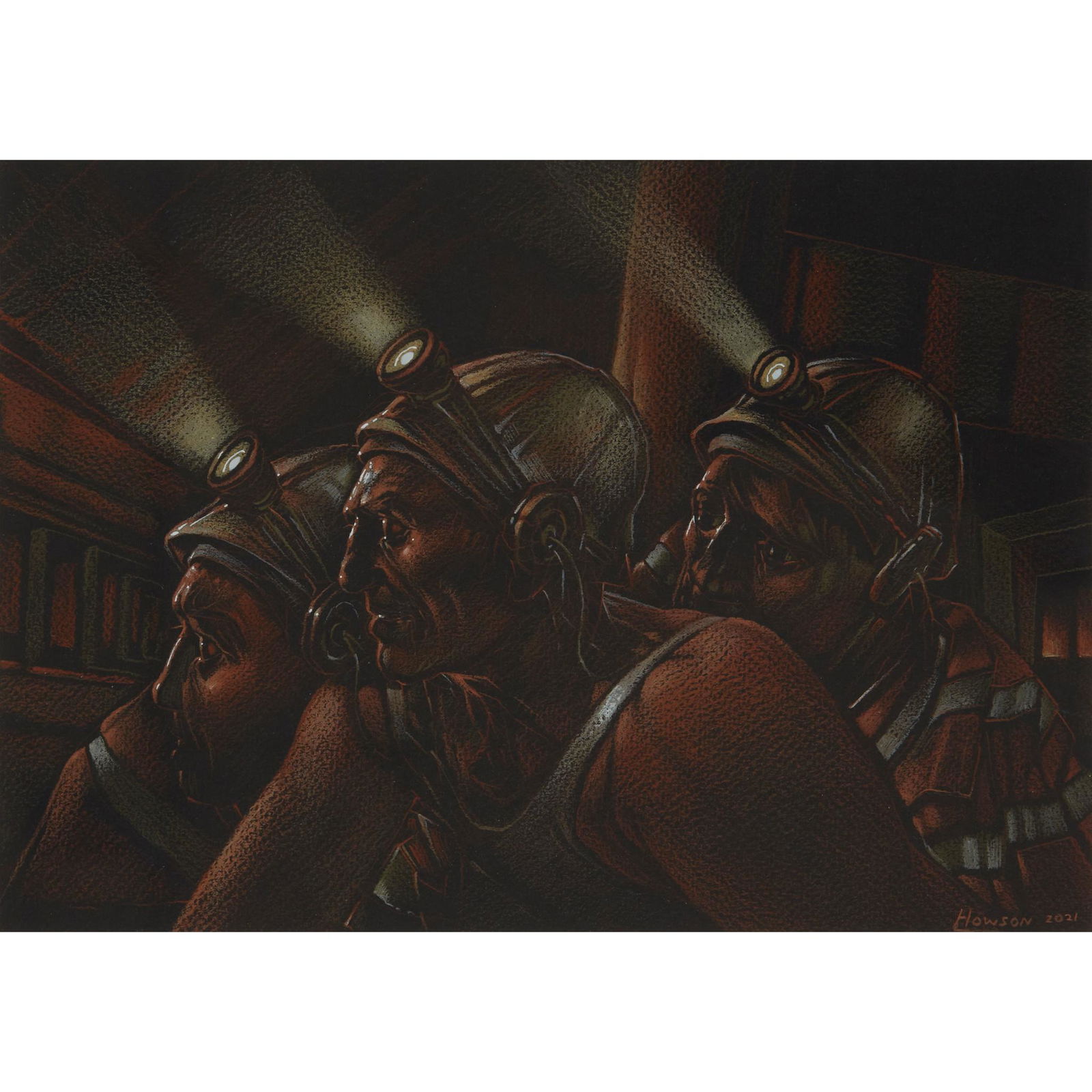 Â§ PETER HOWSON O.B.E. (SCOTTISH 1958-) COAL - 2021: Â§ PETER HOWSON O.B.E. (SCOTTISH 1958-) COAL - 2021 Signed and dated lower right, mixed media on black paper (20.5cm x 29cm (8in x 11.5in)) Provenance: From the artist's studio.