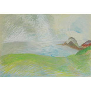 § WINIFRED NICHOLSON (BRITISH 1893-1981) FROM THE TOP OF THE HILL OF FIRE, 1964: § WINIFRED NICHOLSON (BRITISH 1893-1981) FROM THE TOP OF THE HILL OF FIRE, 1964 Inscribed and dated verso, pastel on paper (34cm x 49.25cm (13.25in x 19.25in)) Provenance: Acquired from the artist