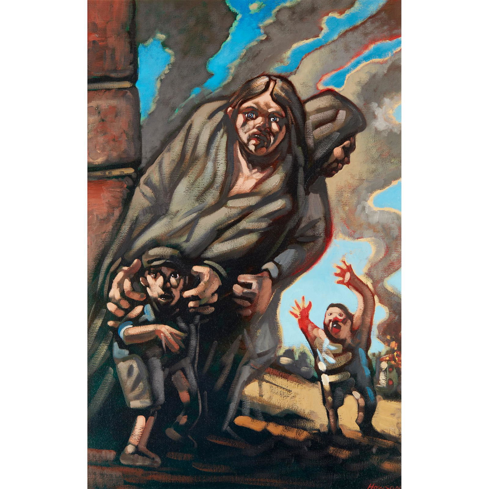 Â§ PETER HOWSON O.B.E. (SCOTTISH 1958-) BAGDAD: Â§ PETER HOWSON O.B.E. (SCOTTISH 1958-) BAGDAD Signed lower right, signed and titled verso, oil on canvas (89cm x 58cm (35in x 22.75in))