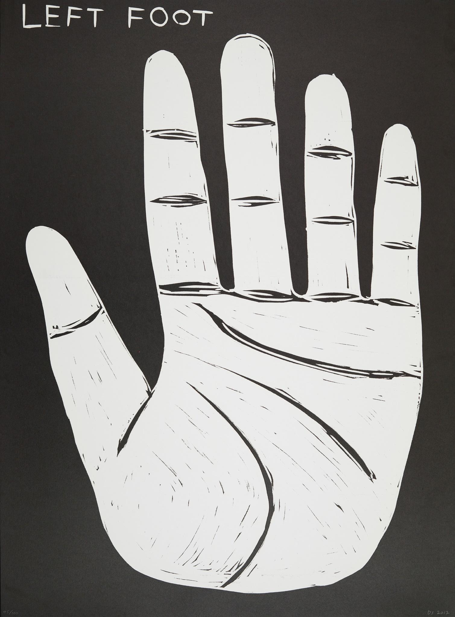 Â§ DAVID SHRIGLEY O.B.E. (BRITISH 1968-) LEFT FOOT - 2017: Â§ DAVID SHRIGLEY O.B.E. (BRITISH 1968-) LEFT FOOT - 2017 Linocut, 95/100, signed with initials, dated and numbered in pencil (the sheet 75cm x 56cm (29.5in x 22in), unframed)
