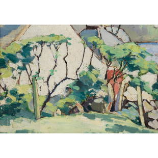 ERNEST ARCHIBALD TAYLOR (SCOTTISH 1874-1951) THE WHITE COTTAGE, KIRKCUDBRIGHT: Oil on panel(23cm (9in), 33cm (13in))