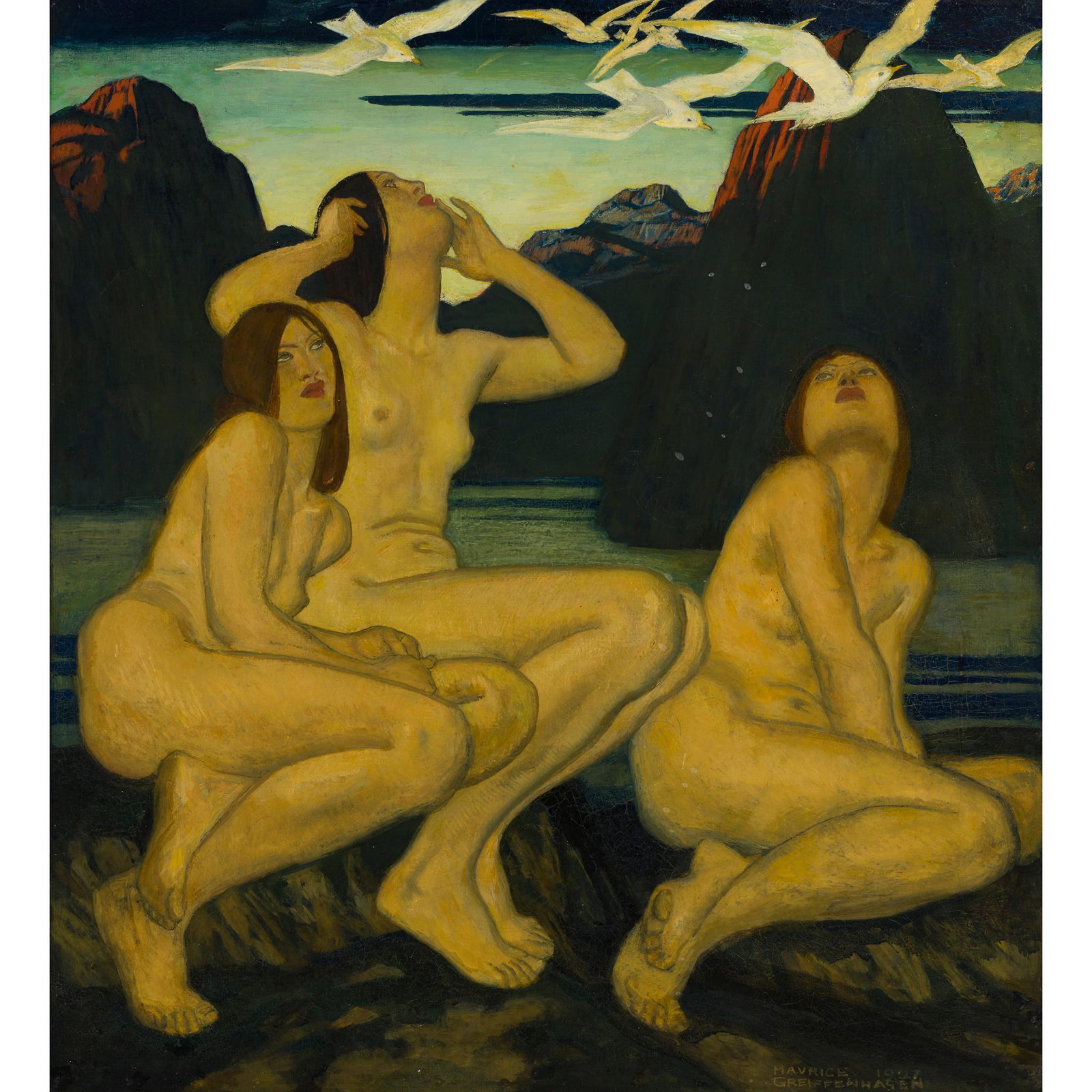 MAURICE GREIFFENHAGEN R.A. (BRITISH 1862-1931) THE THREE SIRENS, 1927 (1 of 3)