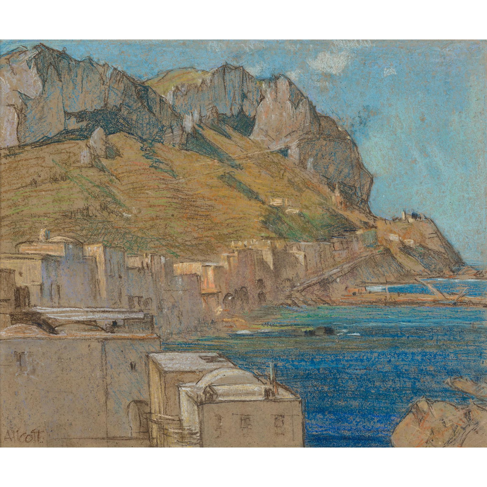 WALTER HERBERT ALLCOTT (BRITISH 1880-1951) NORTH AFRICAN COASTAL TOWN (1 of 3)