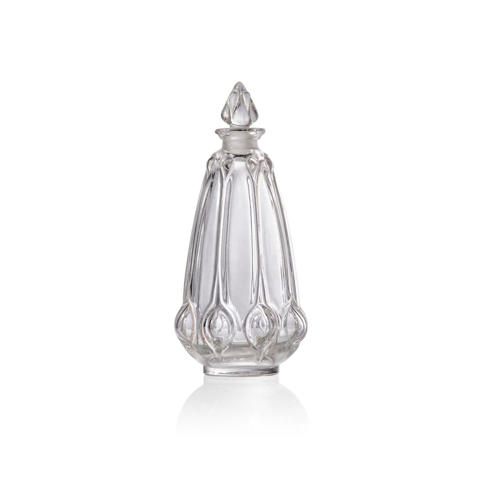 René Lalique (French 1860-1945) OLIVES SCENT BOTTLE, NO. 483: René Lalique (French 1860-1945) OLIVES SCENT BOTTLE, NO. 483 designed 1912 clear and frosted stencilled R. LALIQUE (12.2cm (4 3/4in) high)