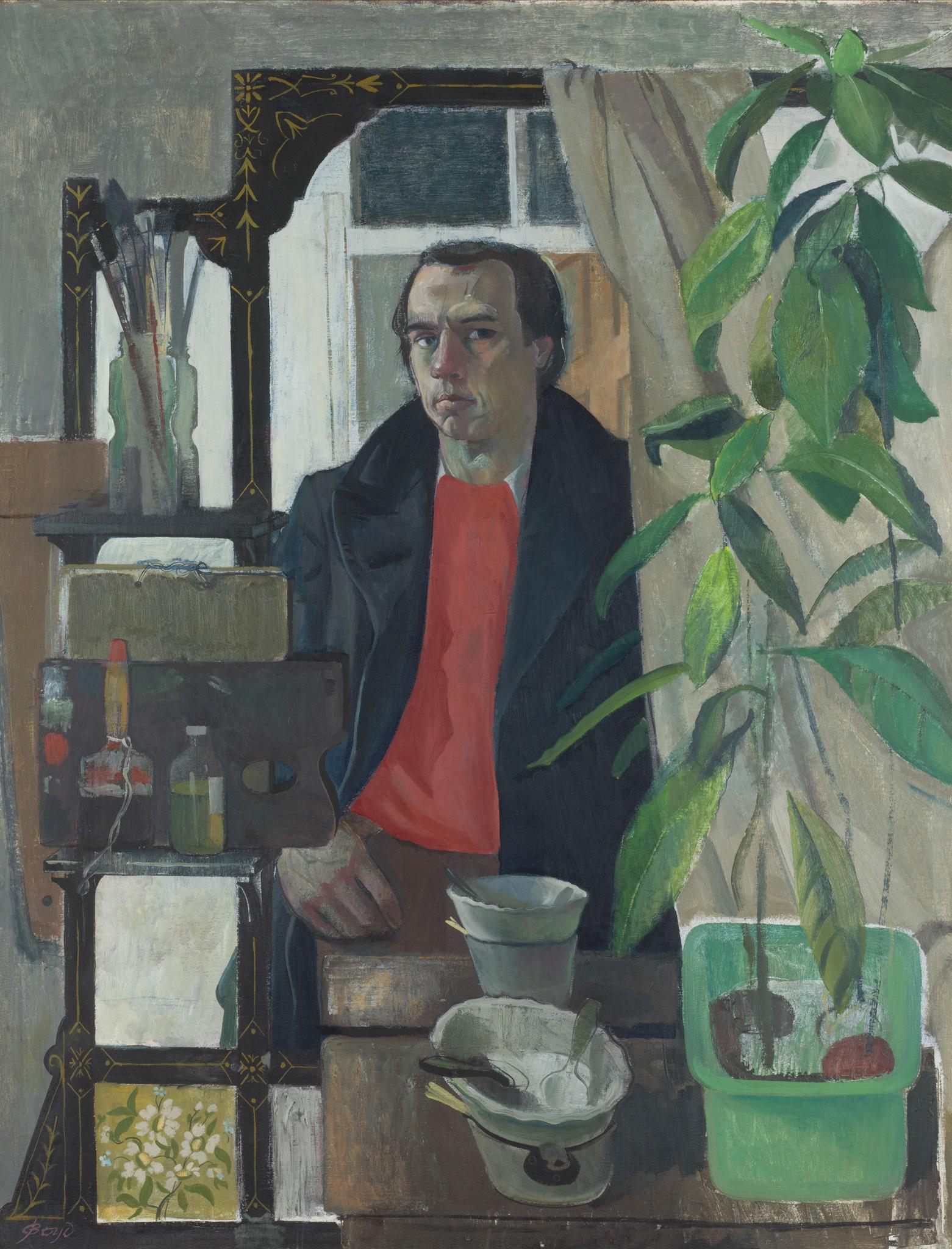§ JOHN G. BOYD R.P., R.G.I. (SCOTTISH 1940-2001) SELF-PORTRAIT WITH AVOCADOS (1 of 3)