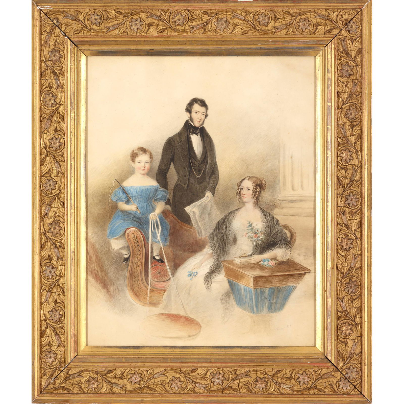 WILLIAM MOORE SR. (BRITISH 1790-1851) A CONVERSATION PIECE WITH YOUNG FAMILY: WILLIAM MOORE SR. (BRITISH 1790-1851) A CONVERSATION PIECE WITH YOUNG FAMILY Signed and dated 1839, pencil and watercolour (49cm x 40cm (19.25in x 15.5in))