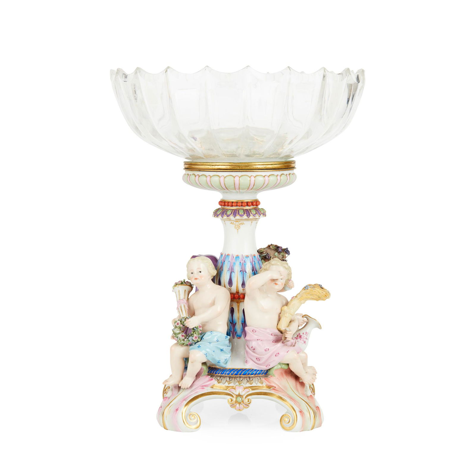 MEISSEN PORCELAIN AND GLASS FIGURAL CENTREPIECE 19TH CENTURY (1 of 2)