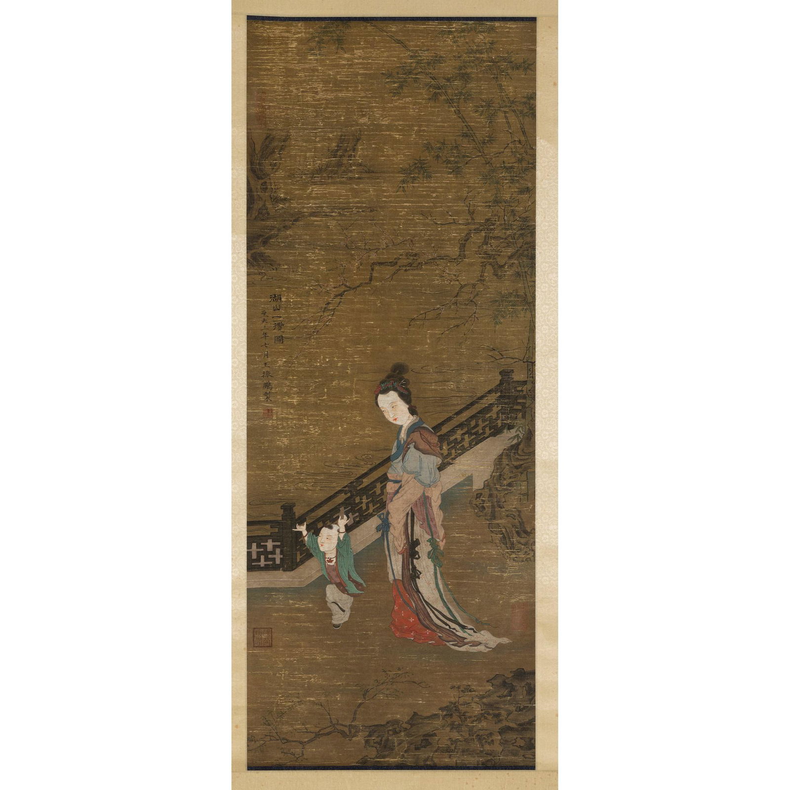 INK SCROLL PAINTING OF LADY AND BOY ATTRIBUTED TO WANG ZHENPENG (ACT. 1271-1368) (1 of 1)