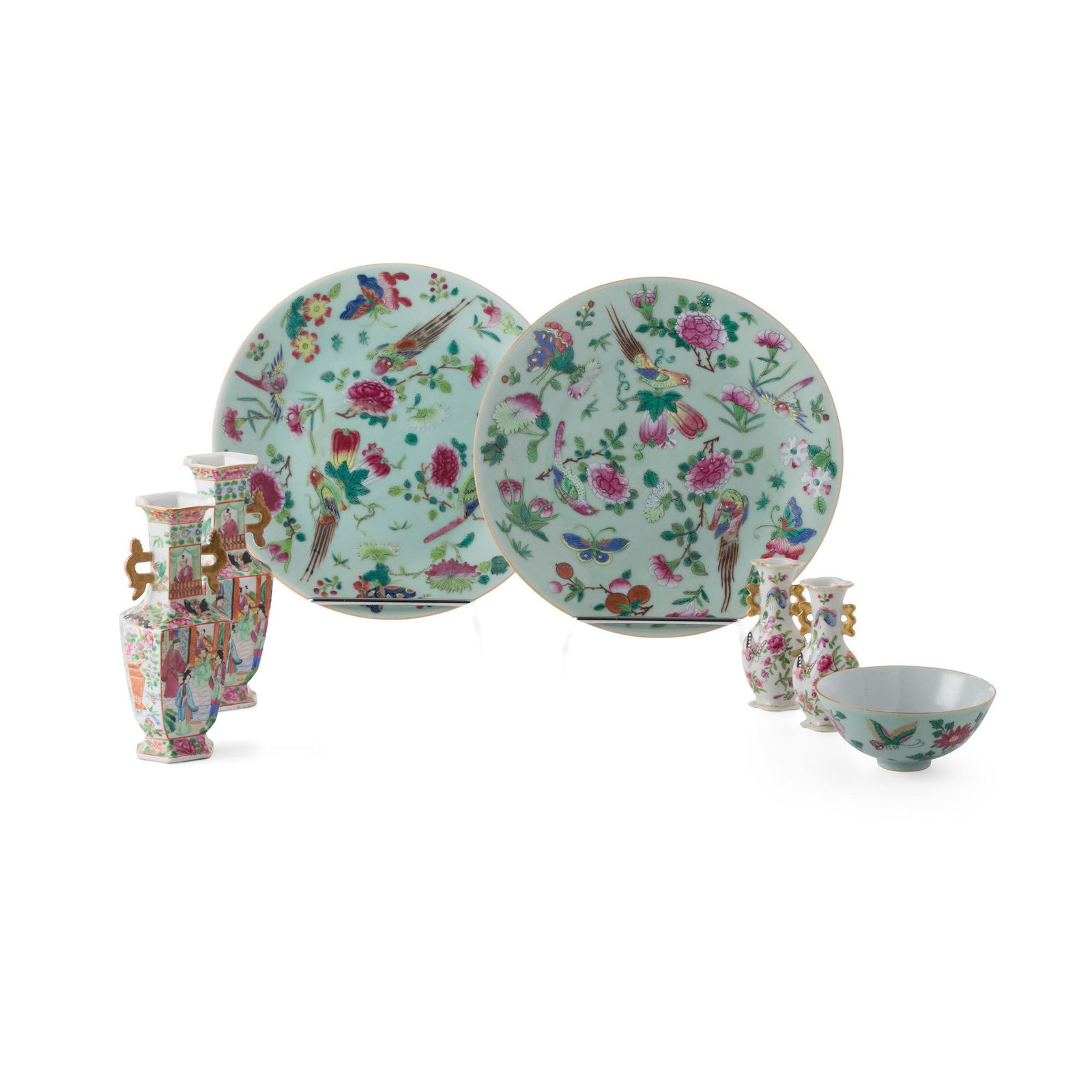 GROUP OF SEVEN CANTON FAMILLE ROSE WARES 19TH-20TH CENTURY (1 of 3)