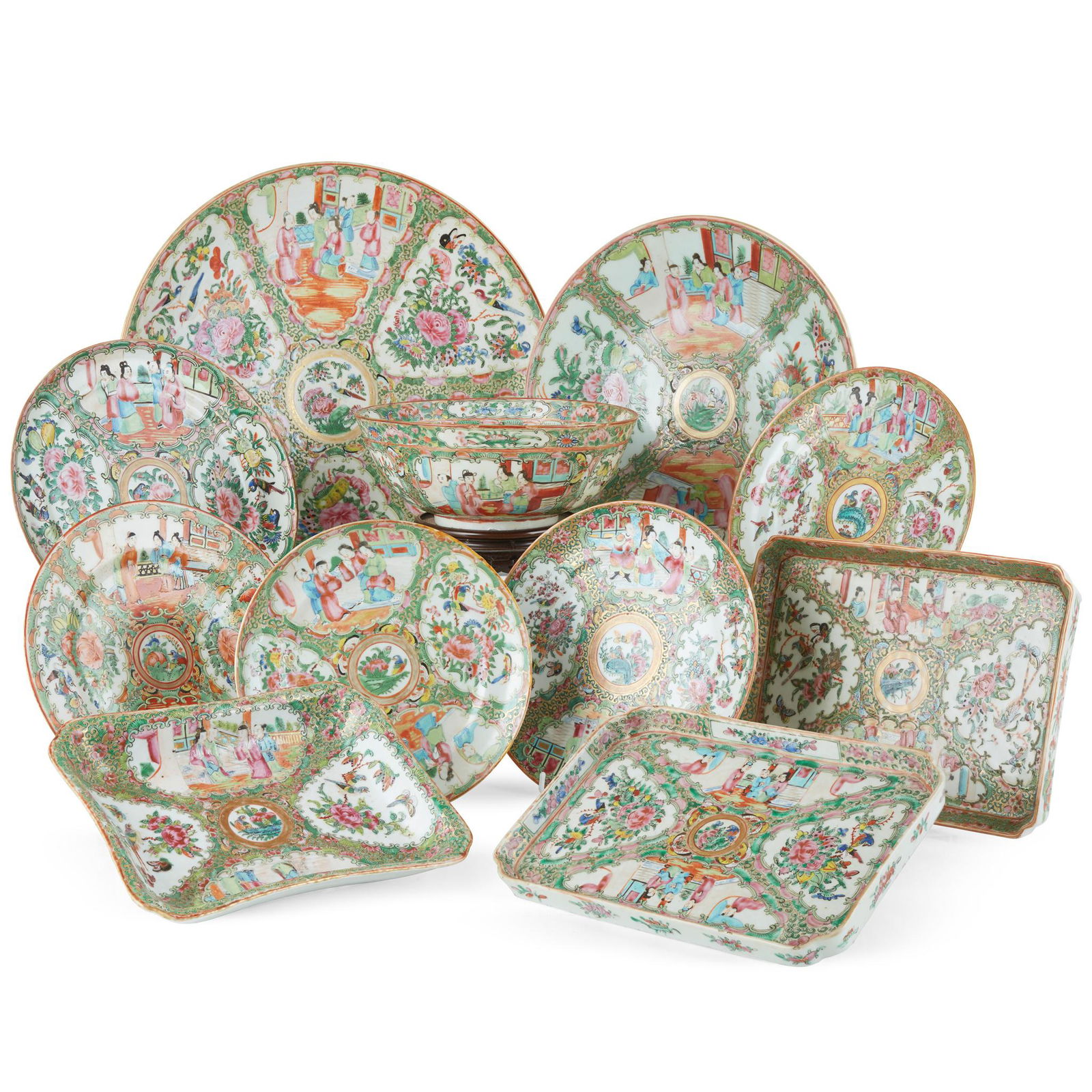 [A PRIVATE SCOTTISH COLLECTION] GROUP OF ELEVEN CANTON FAMILLE ROSE WARES QING DYNASTY, 19TH CENTURY (1 of 2)