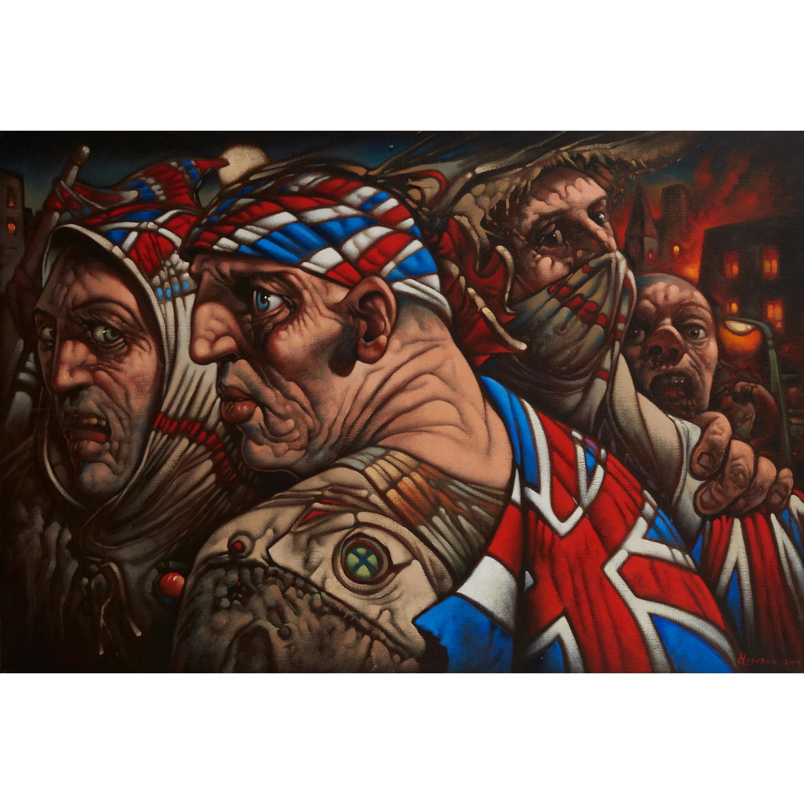 § PETER HOWSON O.B.E. (SCOTTISH 1958-) TYPHON - 2019: § PETER HOWSON O.B.E. (SCOTTISH 1958-) TYPHON - 2019 Signed and dated lower right, oil on canvas (61cm x 91cm (24in x 35.75in))