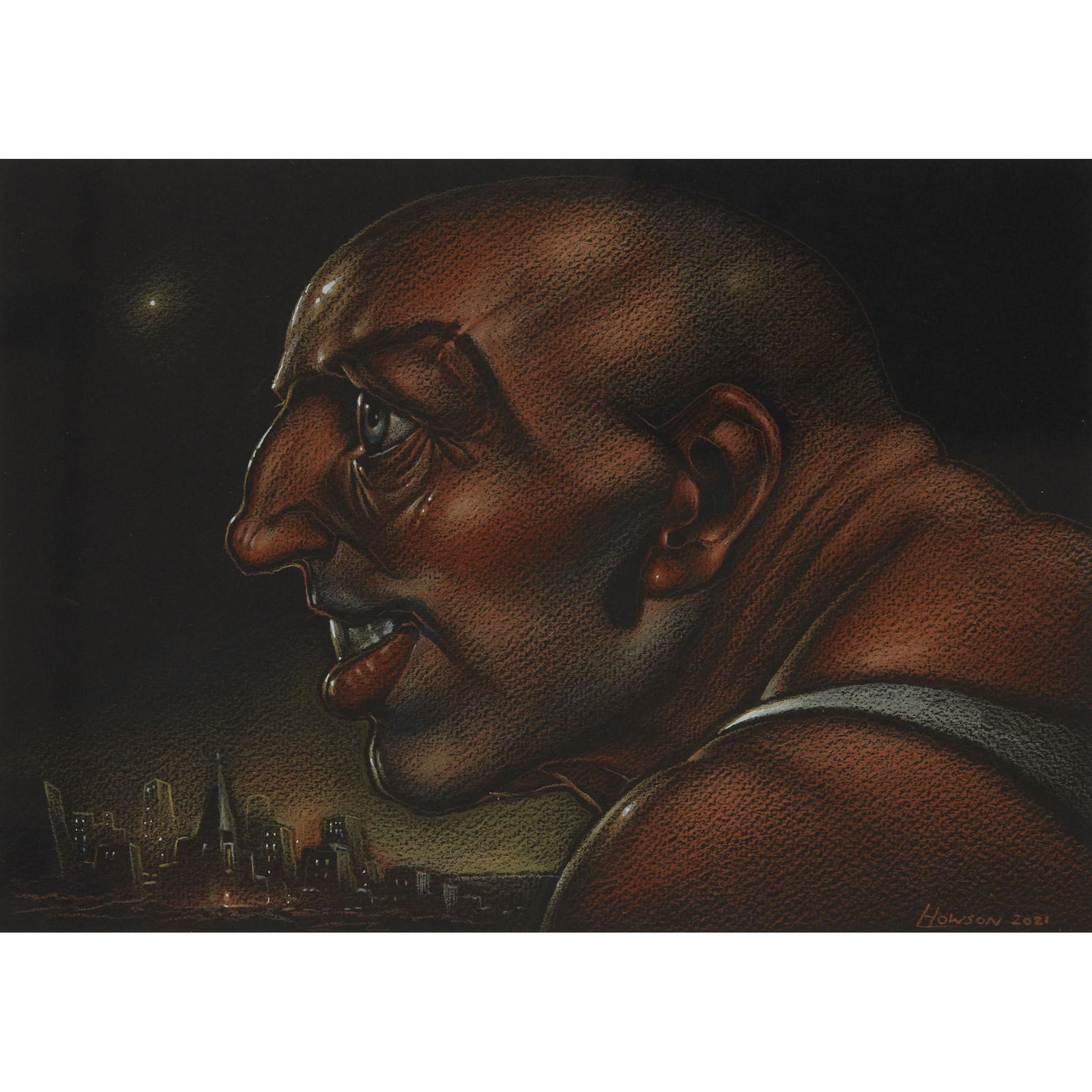 § PETER HOWSON O.B.E. (SCOTTISH 1958-) CITY LIMITS - 2021: § PETER HOWSON O.B.E. (SCOTTISH 1958-) CITY LIMITS - 2021 Signed and dated lower right, mixed media on black paper (20.5cm x 29cm (8in x 11.5in)) Provenance: Purchased directly from the artist's