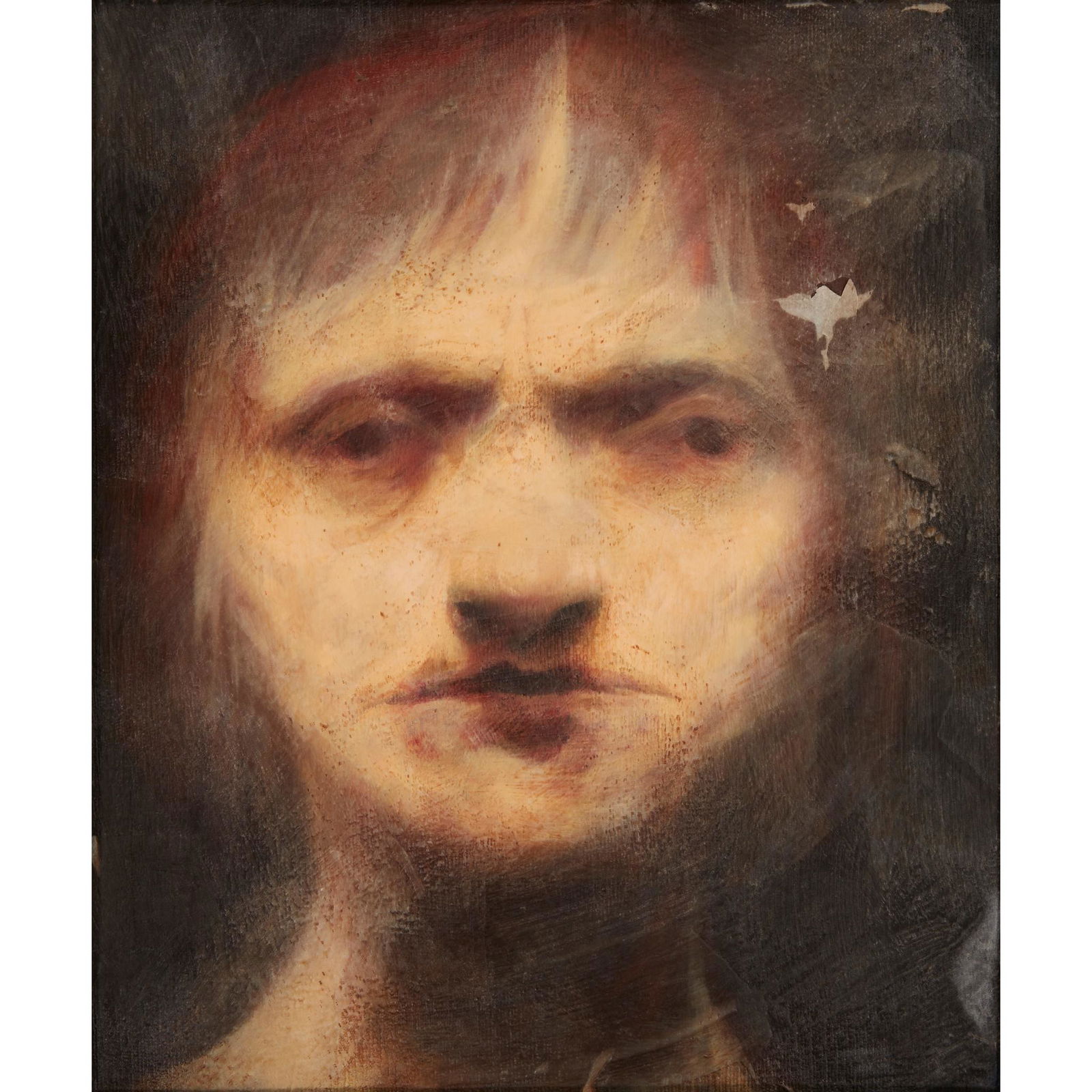 § KEN CURRIE (SCOTTISH 1960-) UNTITLED HEAD STUDY NO. 4 - 1994: § KEN CURRIE (SCOTTISH 1960-) UNTITLED HEAD STUDY NO. 4 - 1994 Signed, titled and dated verso, oil and beeswax on canvas (30cm x 25cm (11.75in x 9.75in))