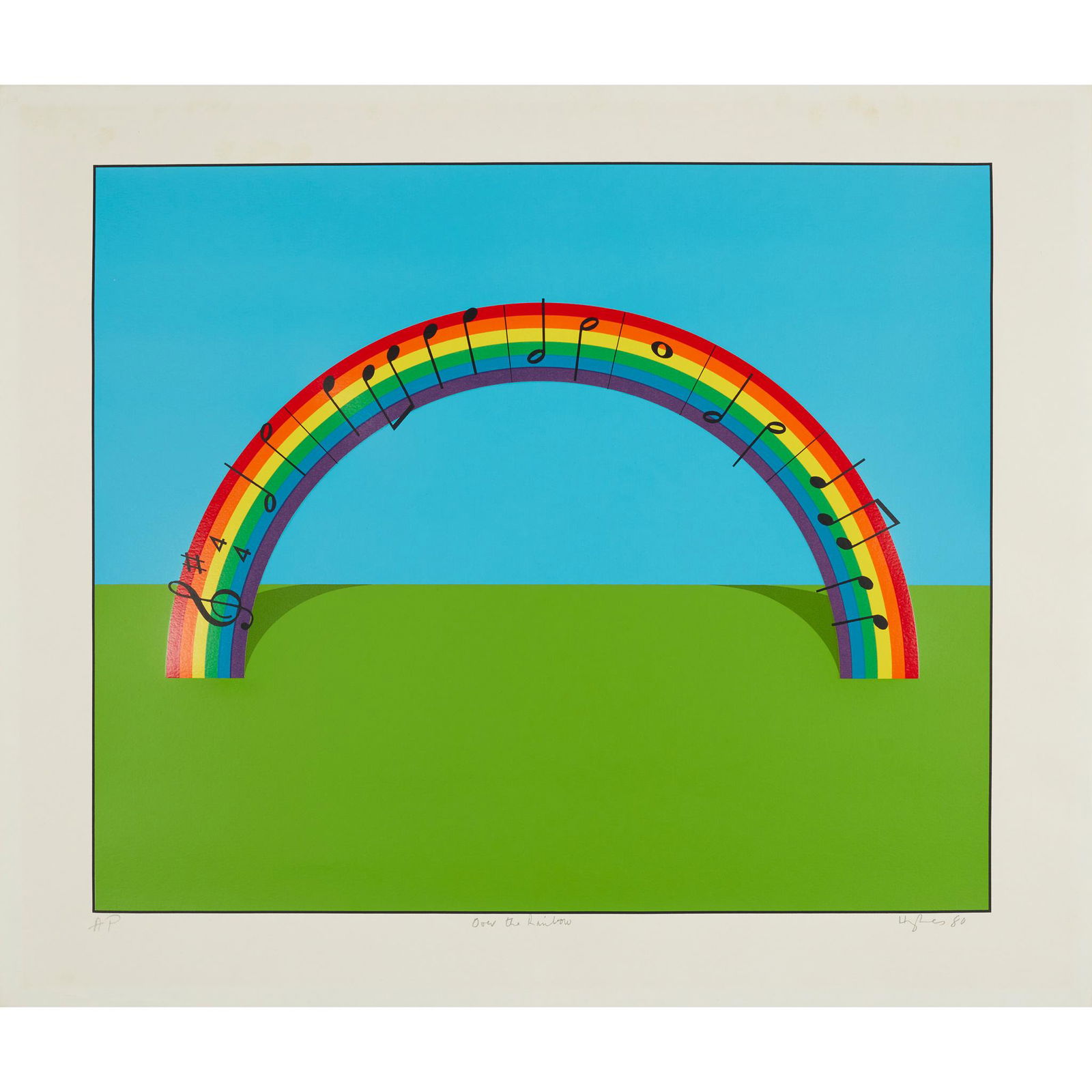 § PATRICK HUGHES (BRITISH 1939-) OVER THE RAINBOW - 1980: § PATRICK HUGHES (BRITISH 1939-) OVER THE RAINBOW - 1980 Screenprint, A.P., signed, dated, inscribed and editioned in pencil to margin (the sheet 56cm x 66cm (22in x 26in), unframed)
