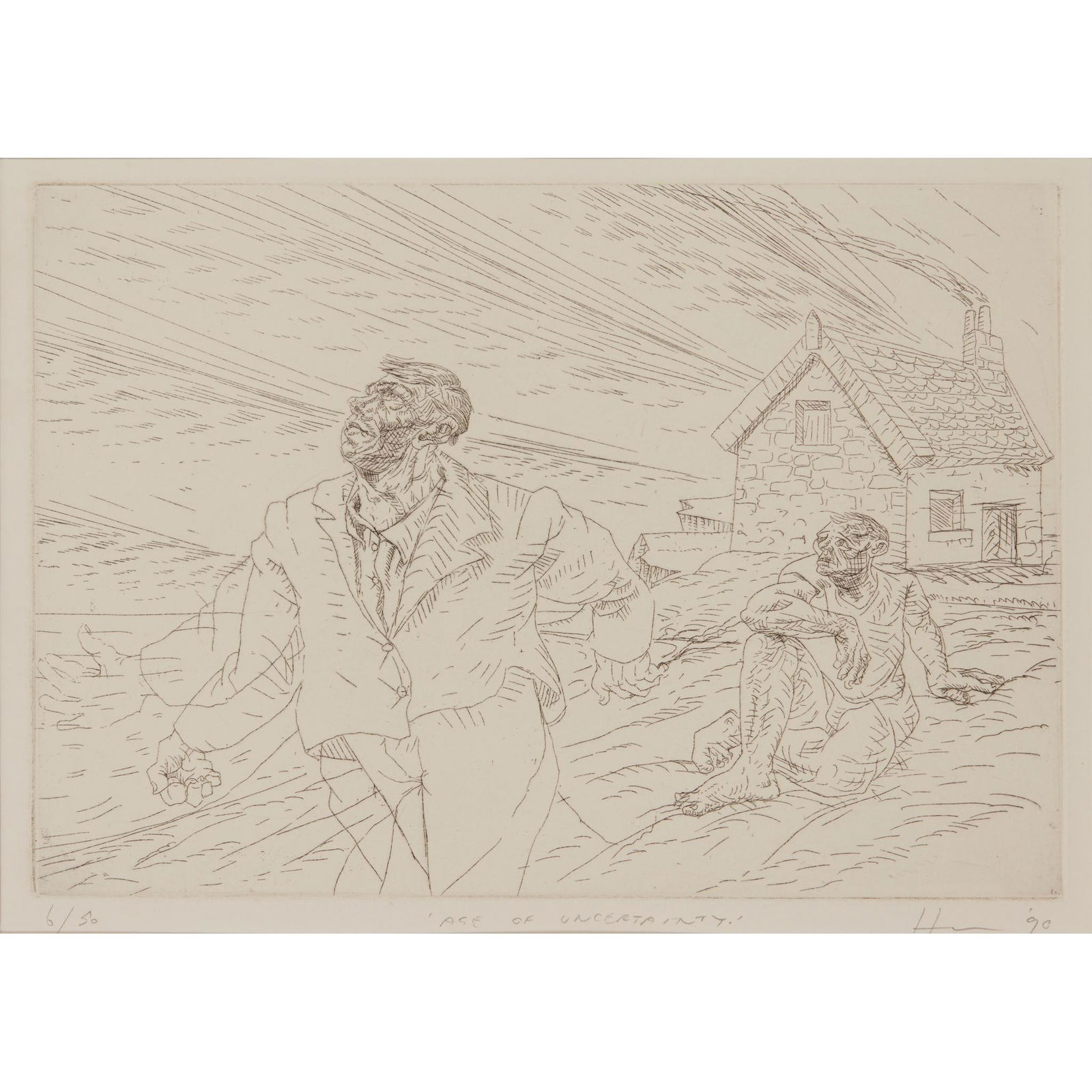 § PETER HOWSON O.B.E. (SCOTTISH 1958-) AGE OF UNCERTAINTY - 1990: § PETER HOWSON O.B.E. (SCOTTISH 1958-) AGE OF UNCERTAINTY - 1990 Etching, 6/50, signed, dated, inscribed and numbered in pencil to margin (22cm x 30cm (8.5in x 12in))