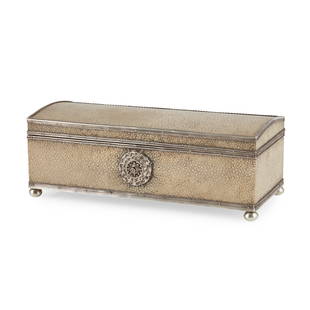 JOHN PAUL COOPER (BRITISH 1869-1933) ARTS & CRAFTS CASKET, CIRCA 1907: JOHN PAUL COOPER (BRITISH 1869-1933) ARTS & CRAFTS CASKET, CIRCA 1907 silver metal and shagreen, wood-lined interior (22cm wide, 8cm high, 10cm deep)