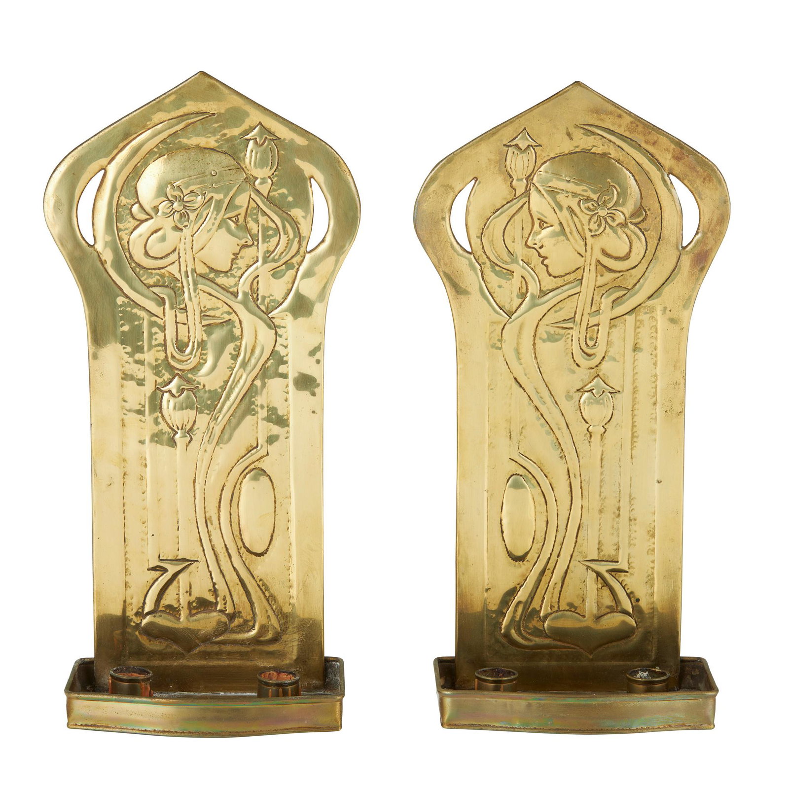 AGNES BANKIER HARVEY (1873-1947) (ATTRIBUTED DESIGNER) PAIR OF GLASGOW SCHOOL WALL SCONCES, CIRCA (1 of 1)