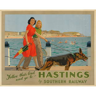 Charles Pears (1873 – 1958) Hastings: Charles Pears (1873 – 1958) Hastings lithographic poster, 1947, condition A-; backed on linen (40 x 50 in. (102 x 127cm.))