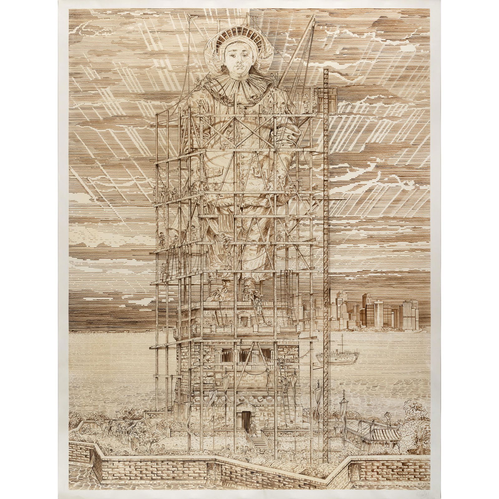 § Adam Dant (British 1967-) Liberty, 2008: Â§ Adam Dant (British 1967-) Liberty, 2008 signed (lower right); also signed and dated on the mount India ink on paper, (200.5cm x 259cm (79in x 102in)) Provenance The Artist, from whom acquired by