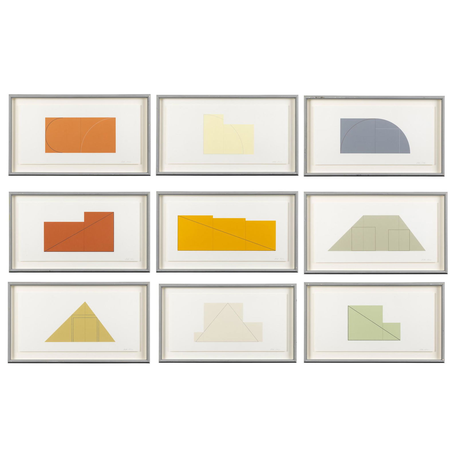 † Robert Mangold (American 1937- ) A Book of Silk Screen Prints: Multiple Panel Paintings,: † Robert Mangold (American 1937- ) A Book of Silk Screen Prints: Multiple Panel Paintings, 1973-1976, 1992 initialled in pencil and dated (each sheet) the complete portfolio of 9 screenprints in