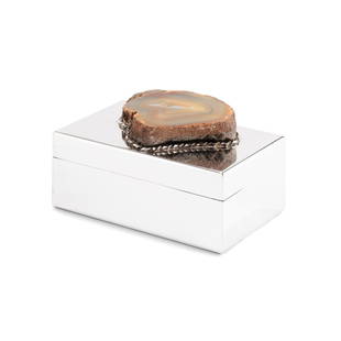 § Anthony Redmile (British 1940-) Box: § Anthony Redmile (British 1940-) Box stamped REDMILE LONDON (to rear), plated metal with agate mount (20.5cm wide (8in wide)) Provenance Leon Moodley, who worked at Redmile in the 1970s, and the