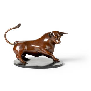 § Laurence Broderick M.R.B.S. F.R.S.A. (British 1935-) Bull Maquette III for the Bull Ring,: § Laurence Broderick M.R.B.S. F.R.S.A. (British 1935-) Bull Maquette III for the Bull Ring, Birmingham, 2003 inscribed, titled and numbered 24/25 (to the side of base), patinated bronze (20cm hig