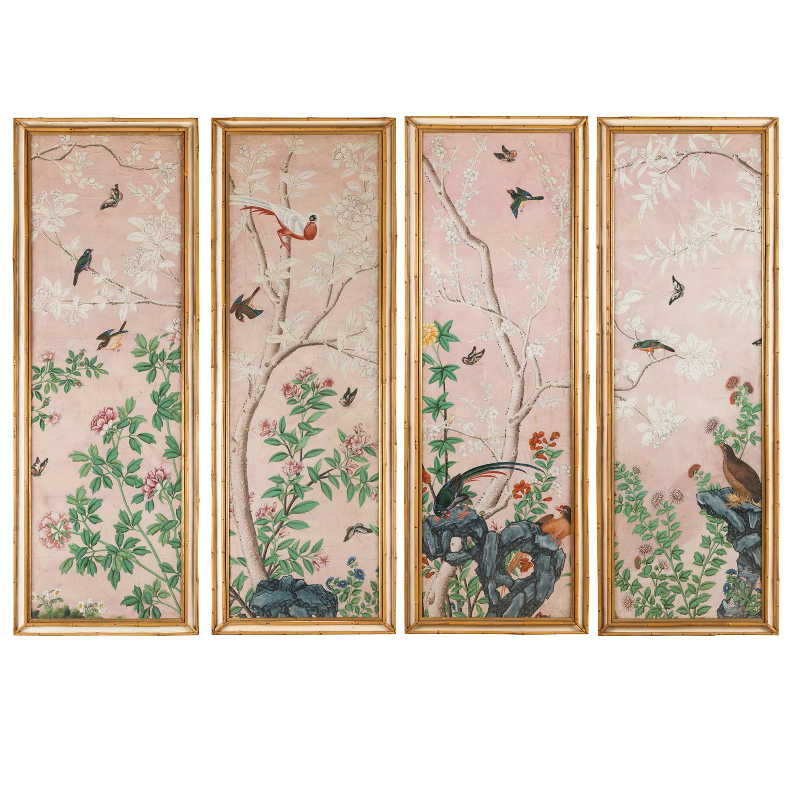 SET OF FOUR CHINESE EXPORT 'EXOTIC BIRDS' WALLPAPER PANELS QING DYNASTY, 18TH-19TH CENTURY (1 of 5)