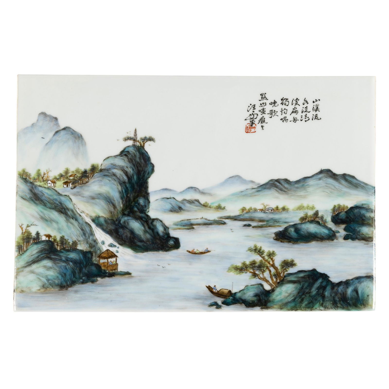FAMILLE ROSE 'LANDSCAPE' PORCELAIN PLAQUE 20TH CENTURY, ATTRIBUTED TO WANG DACANG (1899-1953) (1 of 1)